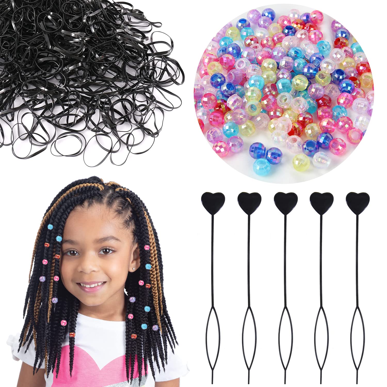405 Pieces Hair Beads Kit Pony Beads for Kids Hair Braids Including 200  Pieces Plastic Hair Beads 200 Pieces Elastic Rubber Bands 5 Pieces Quick  Beader Pony Beads Set for Kids and