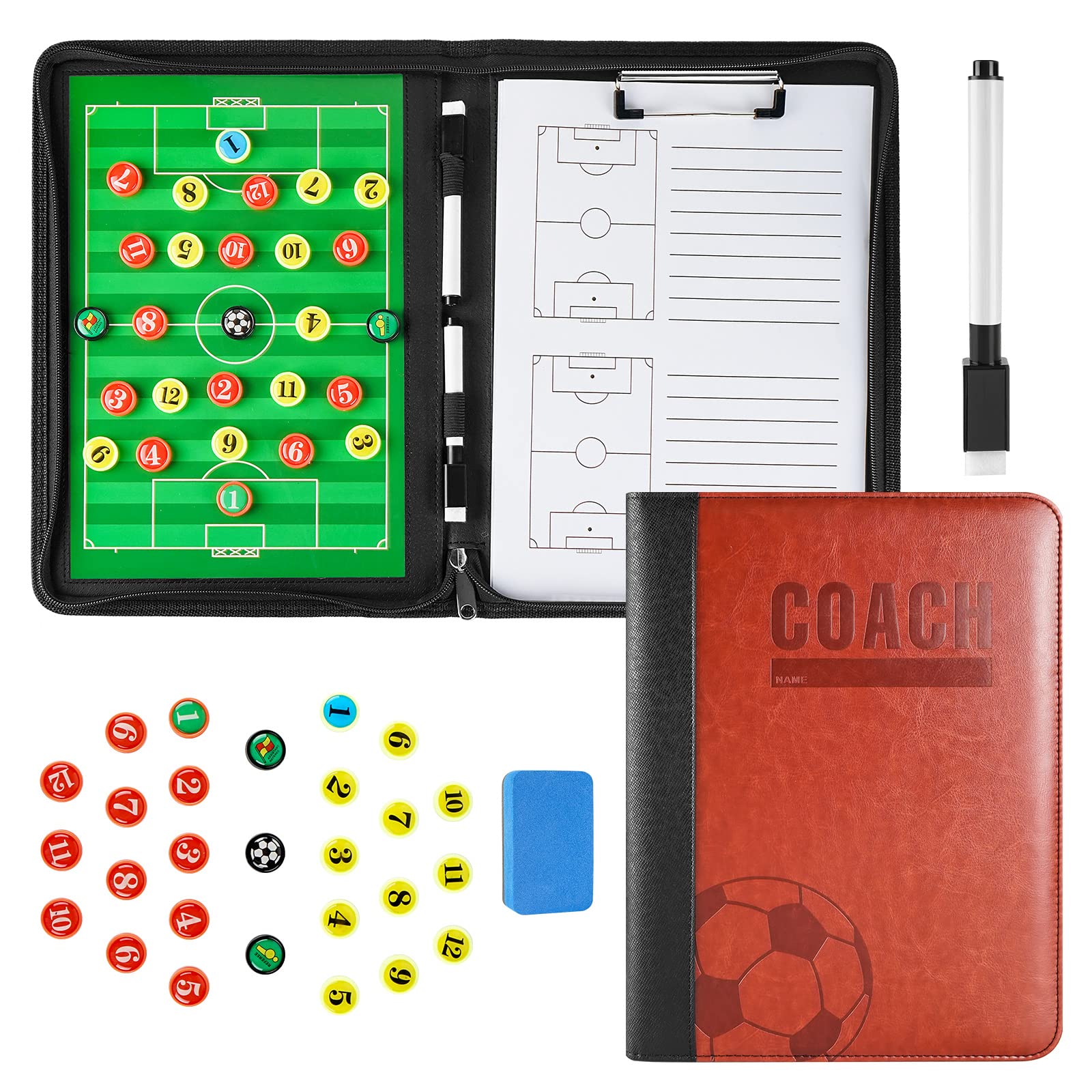 Pure Vie Football Coaches Tactical Board, Portable Soccer Magnetic Tactics  Strategy Notebook Football Coaching Clipboard - Sport Training Assistant  Equipment KIt with Player Markers, Pen and Eraser 52 cm x 34 cm