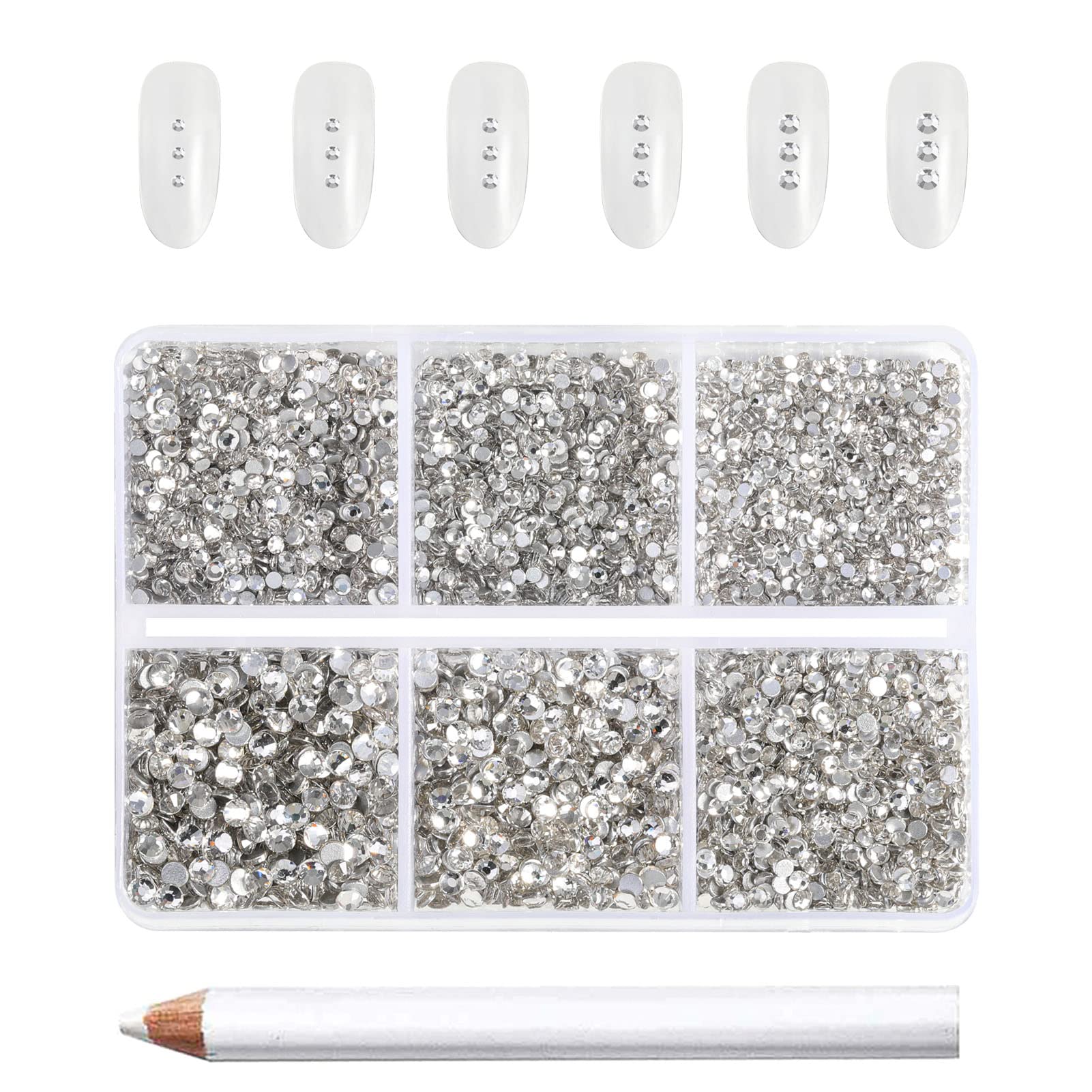 Beadsland 7200pcs Flatback Rhinestones,Clear Rhinestones Nail Gems Round  Crystal Rhinestones for Crafts,Mixed 6 Sizes with Wax Pencil Kit,  SS3-SS10,Crystal