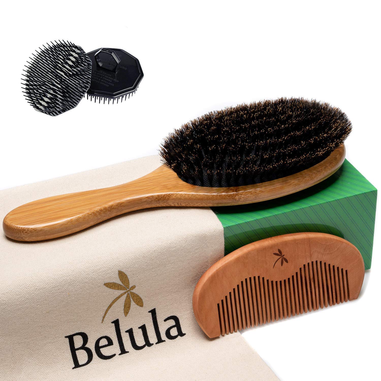 Belula 100% Boar Bristle Hair Brush for Men Set. Soft Hairbrush