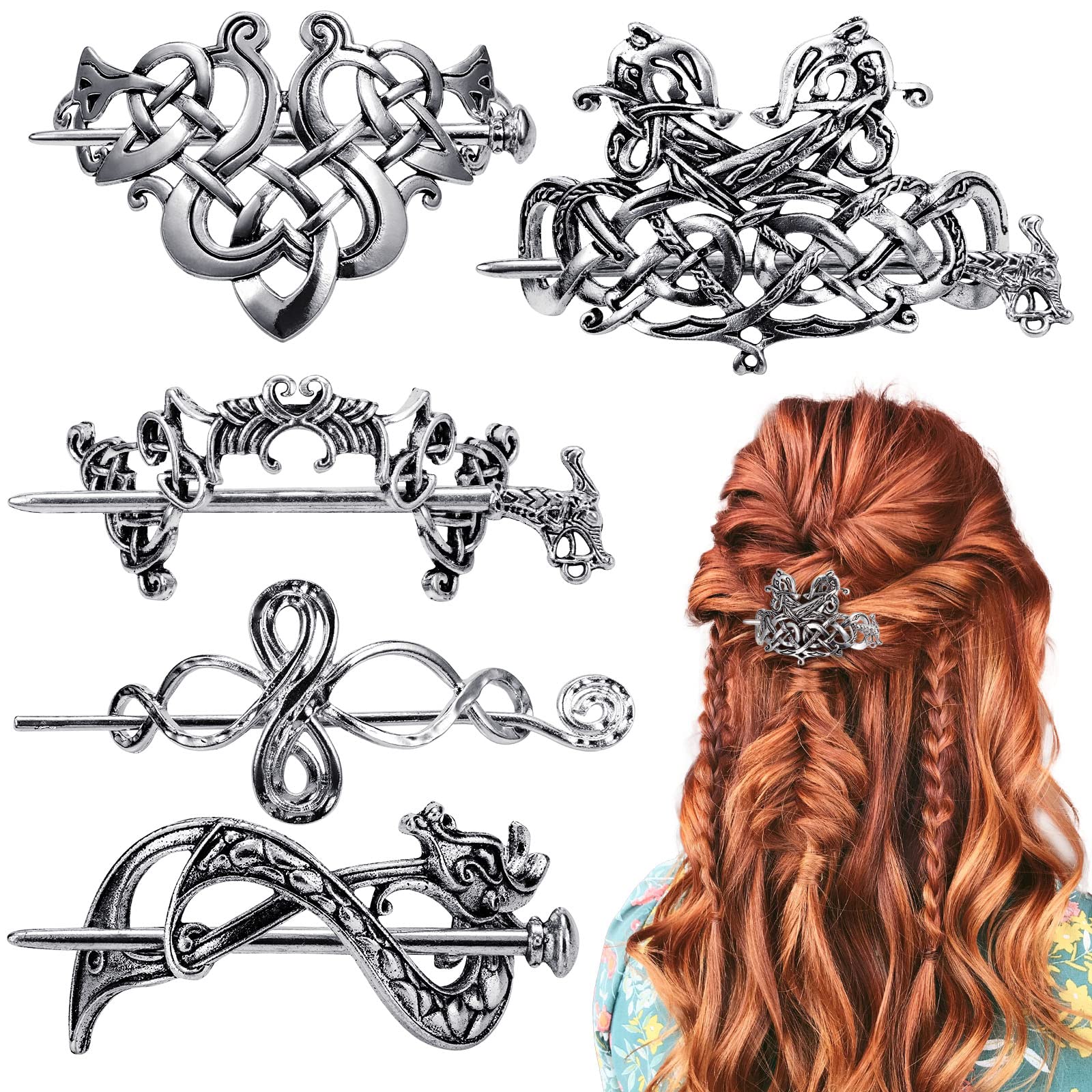 Noverlife 5PCS Celtic Hairpins Vintage Silver Viking Hair Clips Minimalist  Celtic Knot Hair Slide Alloy Knot