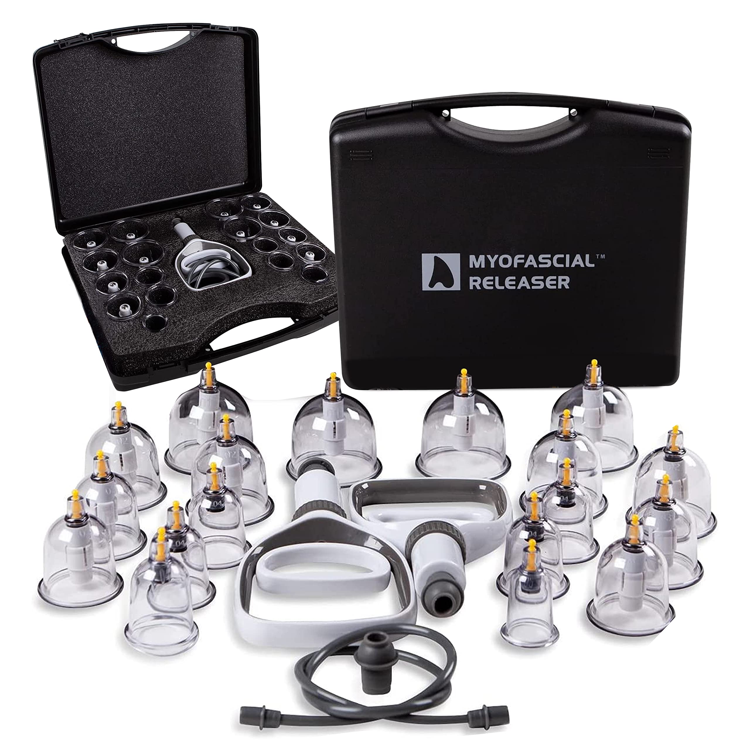 Myofascial Releaser Professional Cupping Therapy Set 18 Multi Sized Vacuum Cups With Two Hand