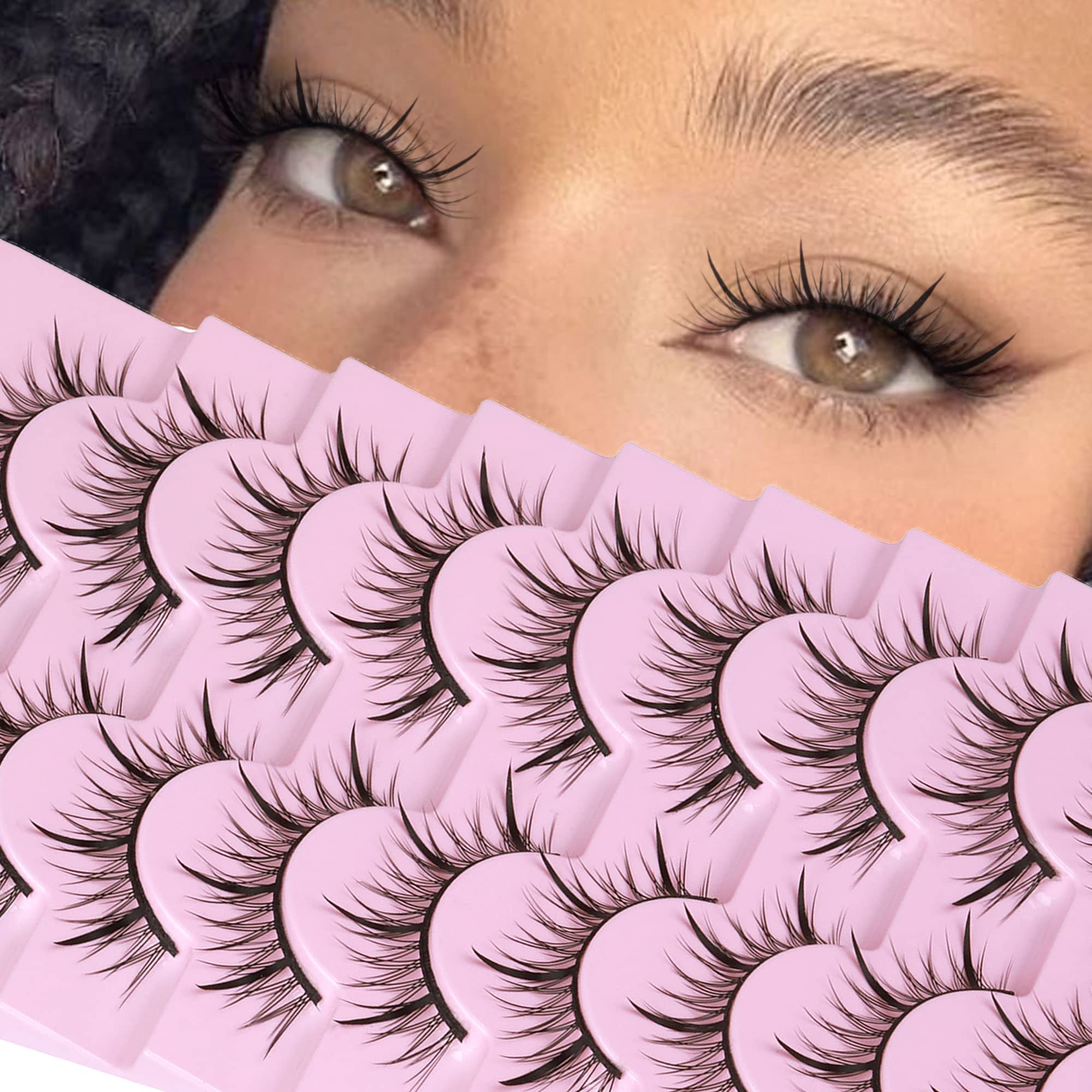 Manga Lashes Natural Look Anime False Eyelashes Wispy Fluffy Spiky Fake  Lashes Cosplay Korean Japanese Asian Lashes Pack 10 Pairs Faux Mink Lashes