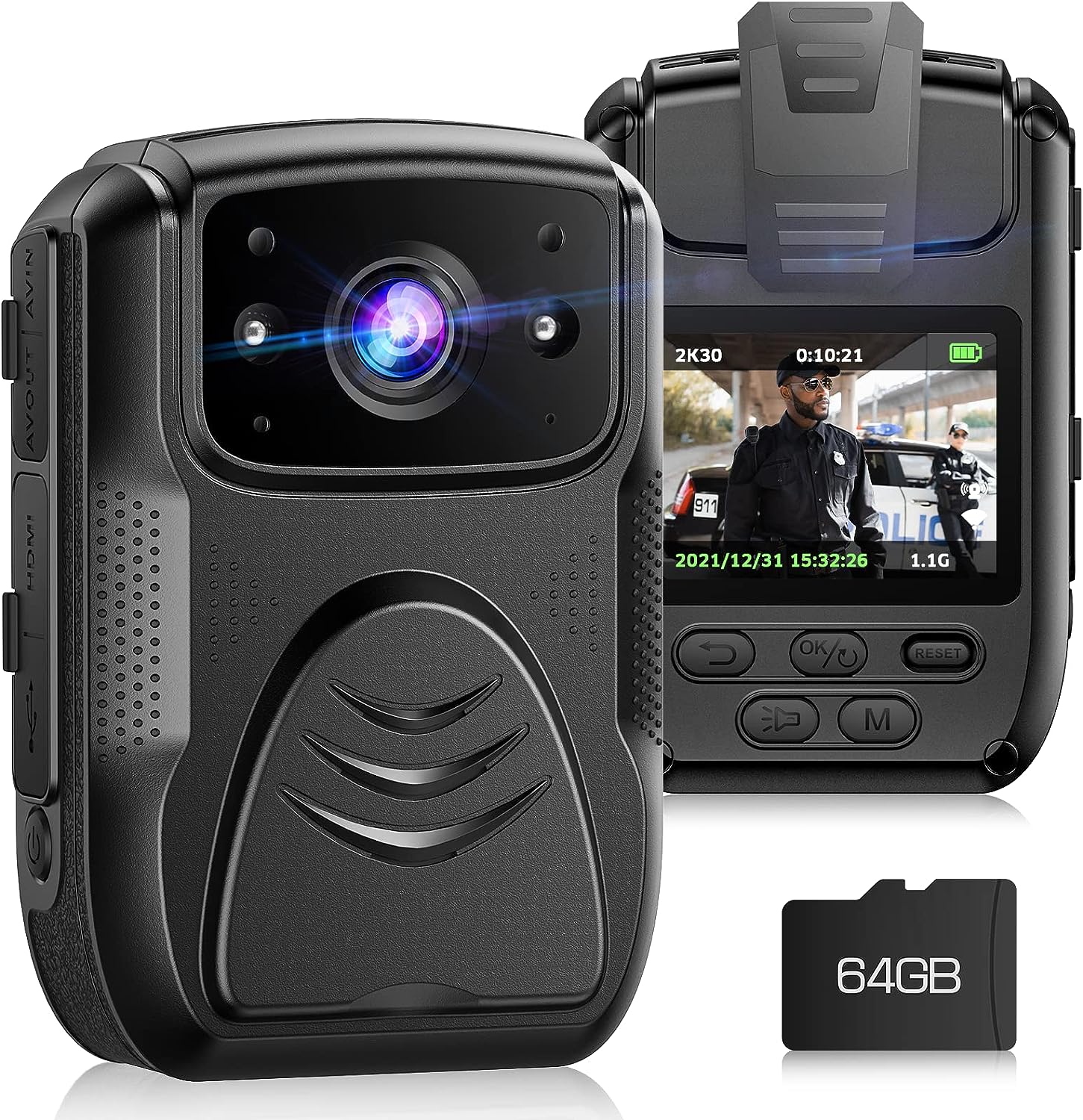 CAMMHD 4K Police Body Camera with Audio and Night Vision Body cam built-in  3400mAh battery Body Worn Cam for Law Enforcement expandable up to 512GB  IP68 waterproof H.265 (V5-32GB)… : : Electronics