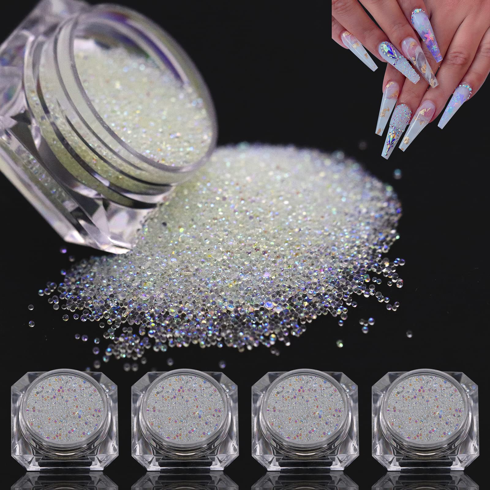 4 Bottle Micro Rhinestones Pixie Crystals Caviar Beads-Crystals Mini Bubble  Nail Gems Diamonds Stones-Clear ab Iridescent Rhinestone Shine Like  Swarovski-Charms Tiny Round Glass Bead for Nails Crafts Crystal AB