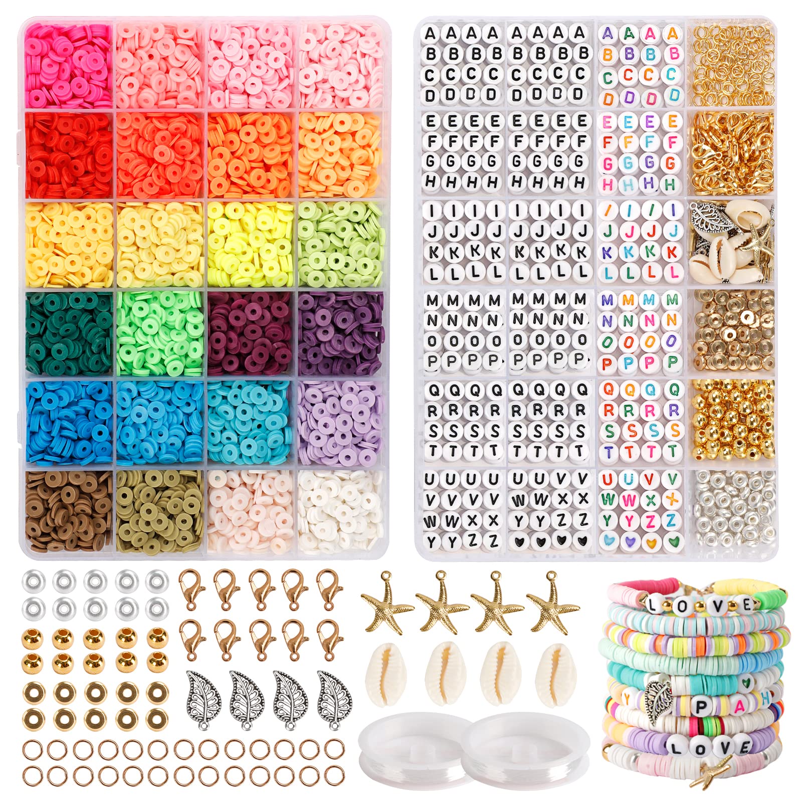 QUEFE 6000pcs 24 Colors Clay Beads for Bracelets Making Kit, Charm  Bracelets Making for Girls 8-12, Letter Beads for Jewelry Making, Polymer  Heishi Beads, for Preppy, Christmas Gifts, Crafts