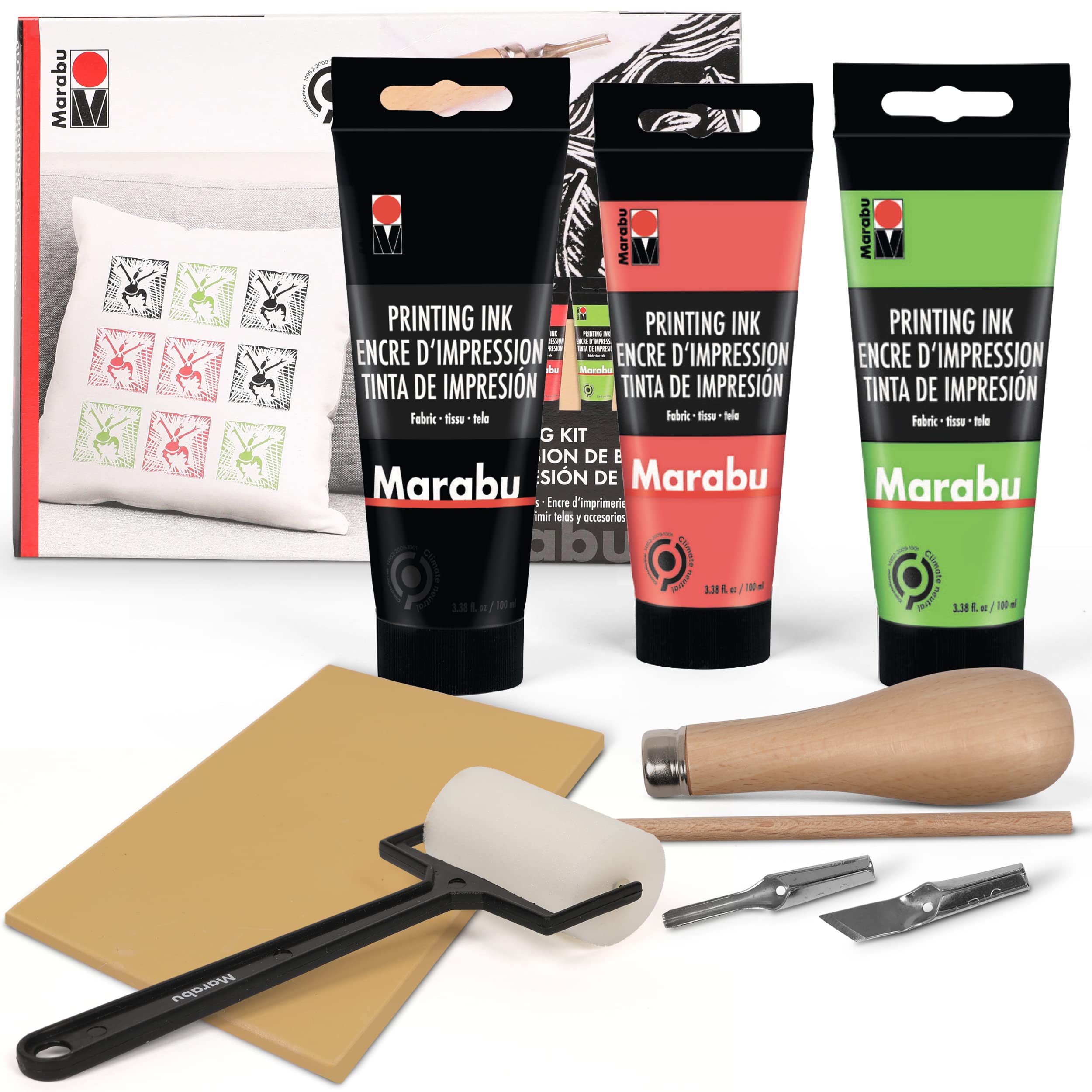 Marabu Block Printing Kit - Linocut Kit with 3 x 100ml Block