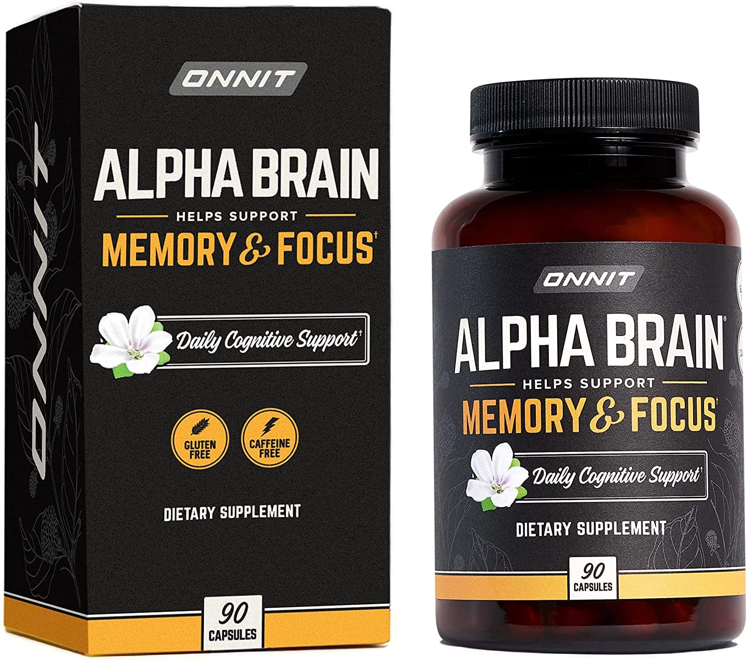 Onnit Alpha Brain Premium Nootropic Supplement 90 Count CaffeineFree