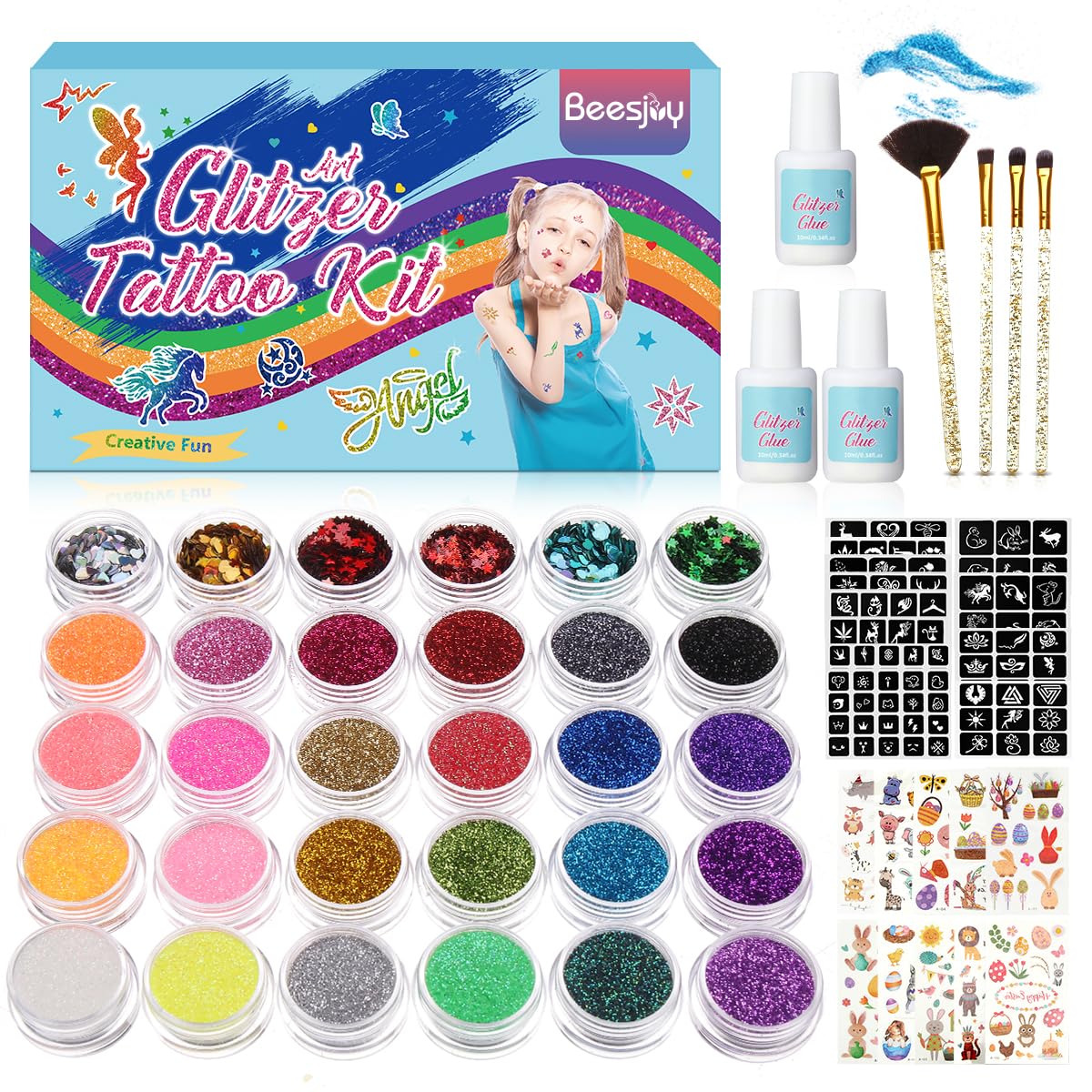 Glitter Tattoo Set Temporary Tattoo Kit Glitter Tattoo Makeup for Kids  Teenagers and Adults