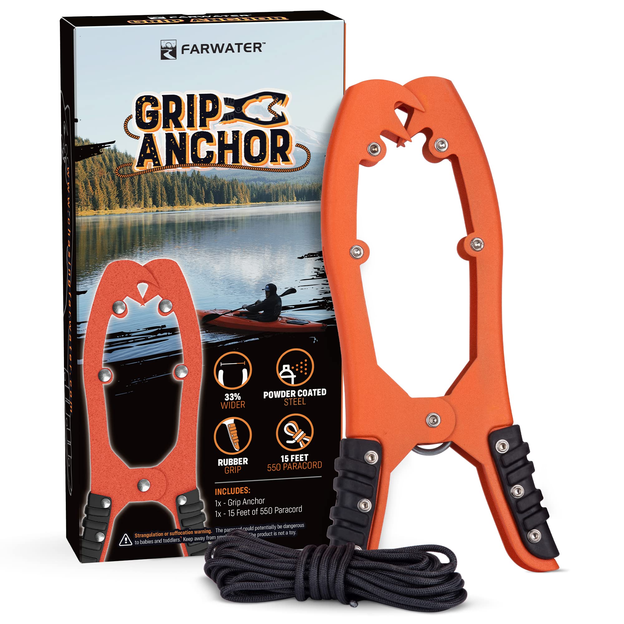 FARWATER Canoe Anchor Grip - Boat, Float Tube & Kayak Fishing Accessories,  Kayaking Equipment - Brush Clamp Anchor with Teeth - Gripper with 15ft  Paracord - Rubber Grips - Coated Steel - Orange