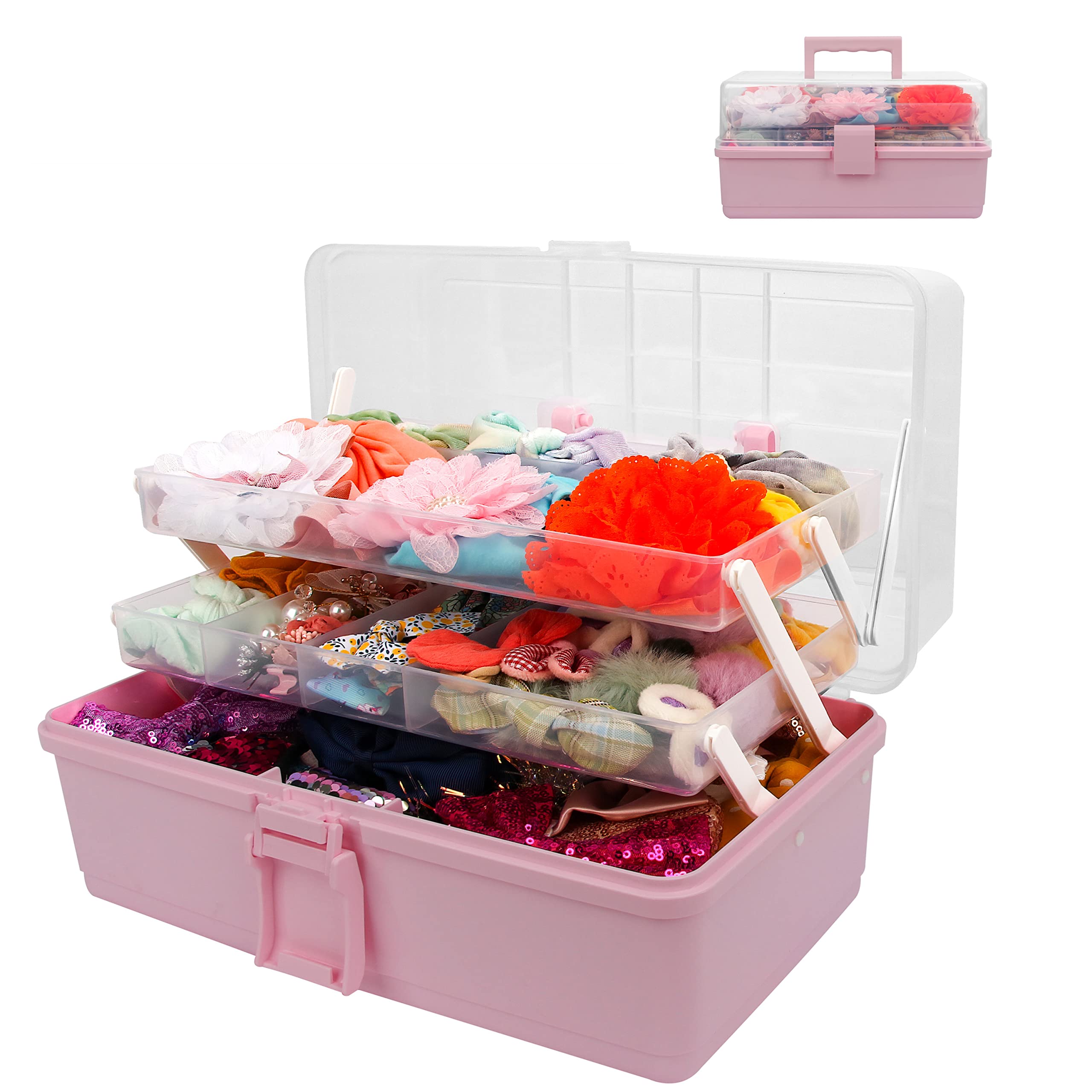 JOYMOMO Hair Bow Holder Organizer for Headbands Hair Clips Hair Ties  Scrunchies Baby Girl Hair Accessories Storage Box Three-layer Folding Storage  Organizer (Without Accessories) pink