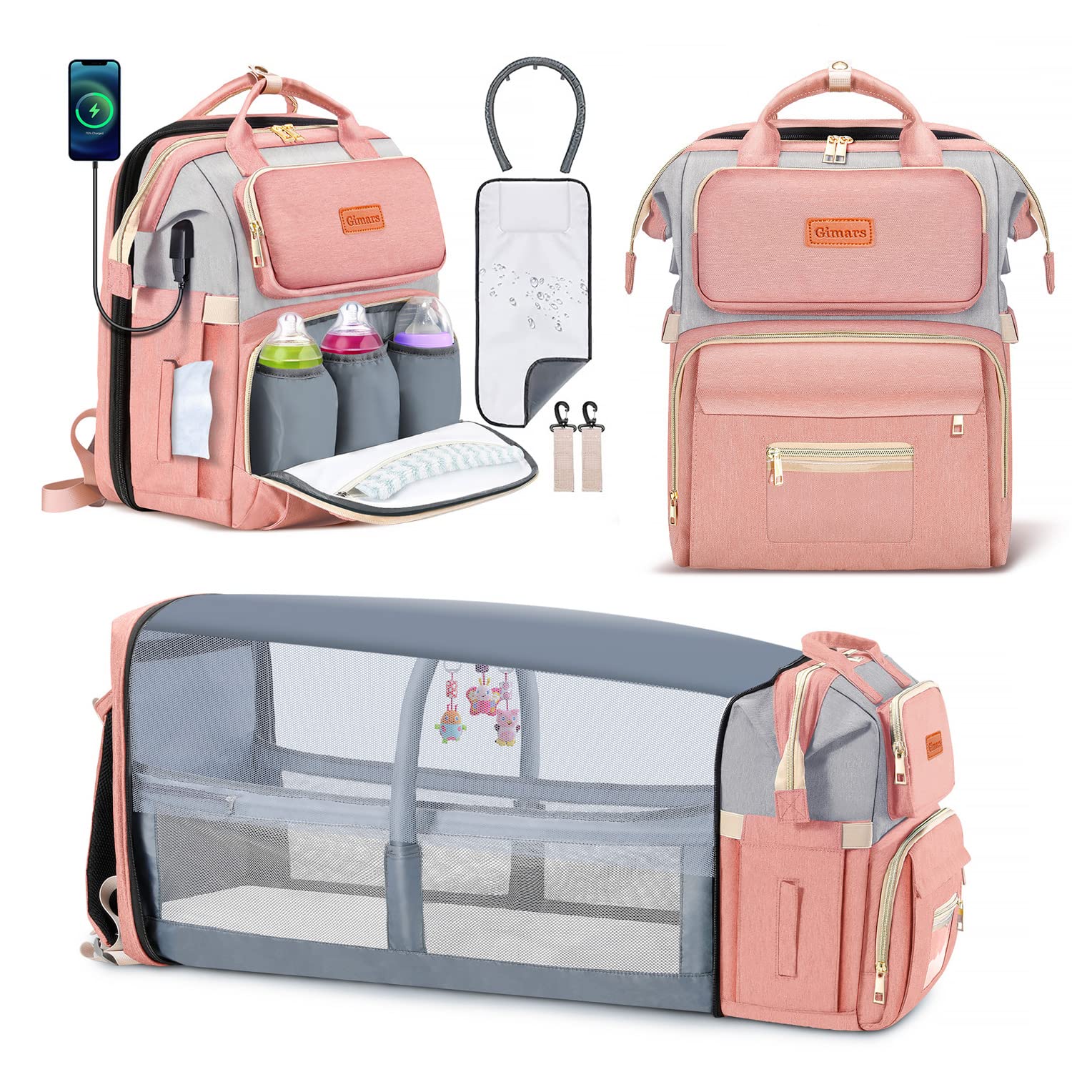 Diaper Bag Backpack, Portable Travel Mommy Bag with Changing Station,  Multi-Function Baby Bassinet Crib Diaper Backpack with Foldable Crib