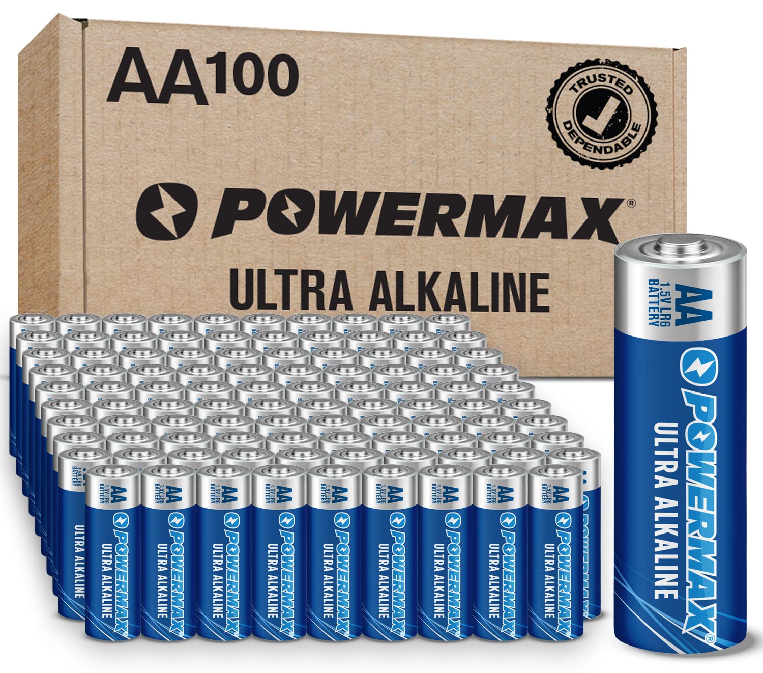 Powermax 100Count AA Batteries, Ultra Long Lasting Alkaline Battery