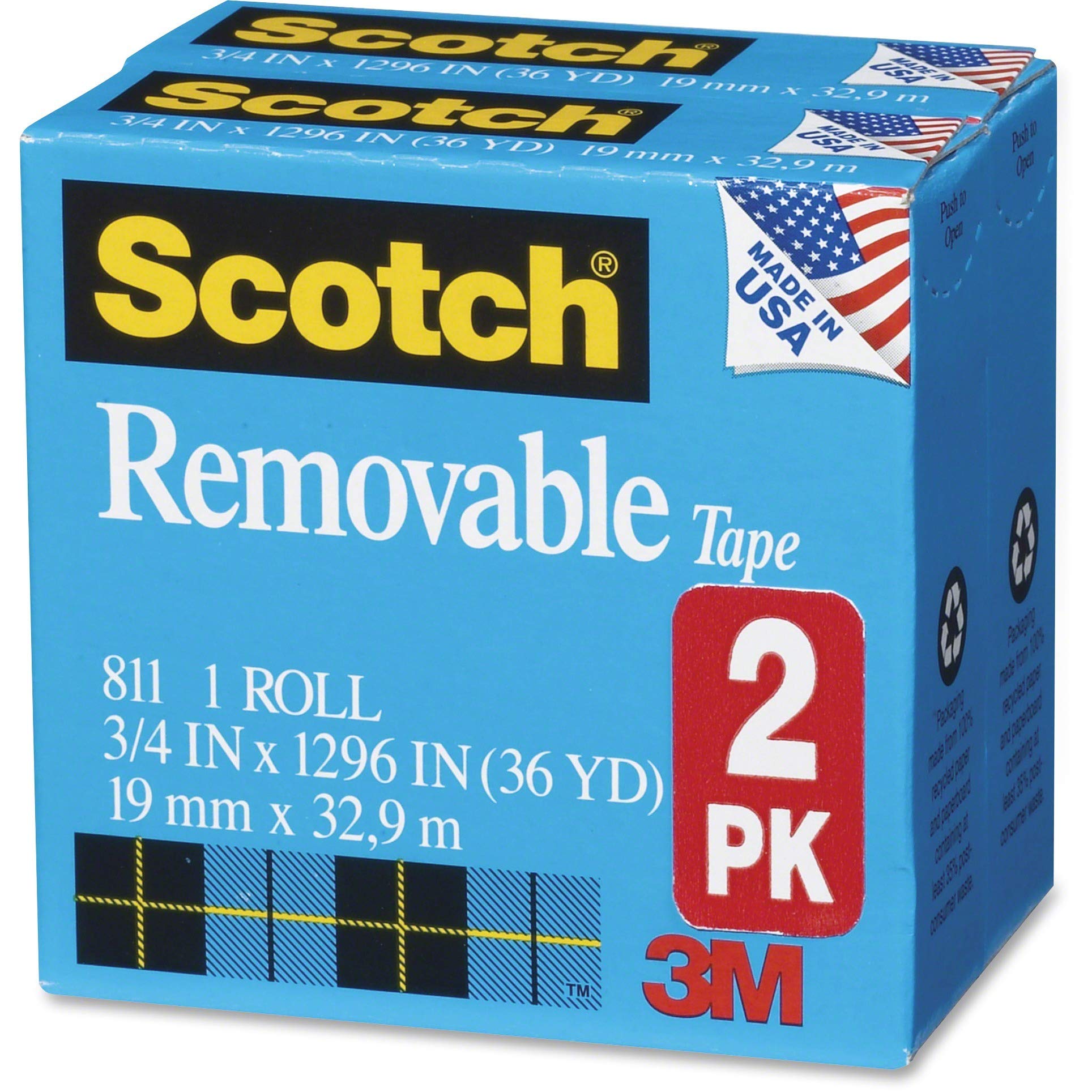 Scotch - 8112PK Removable Tape 3/4 in x 1 296 in 2 Boxes/Pack Post-it  Technology (811-2PK)