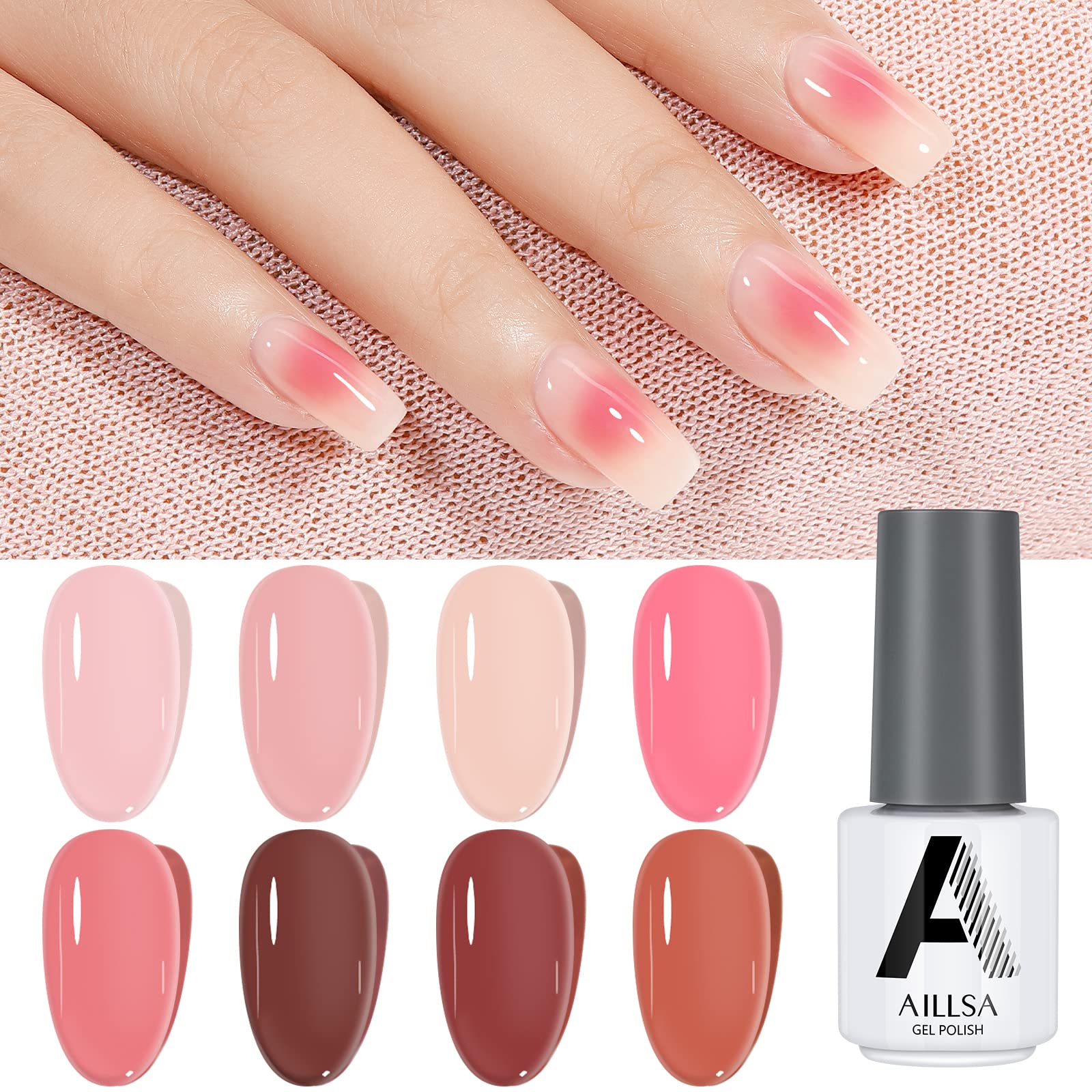 AILLSA Jelly Gel Nail Polish Set- Nude Polish Sheer Blush Pink Gel