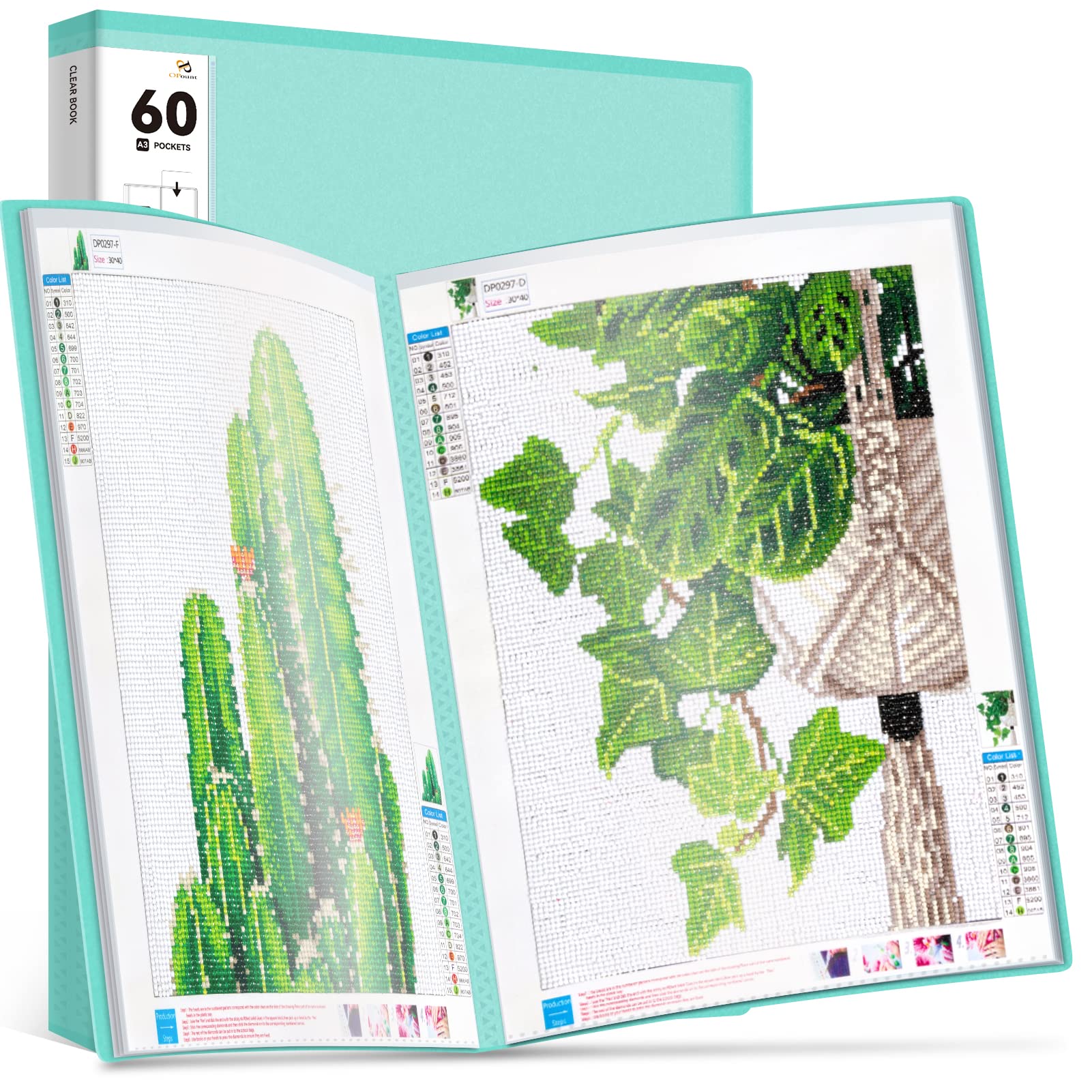 PP OPOUNT 60 Pockets A3 Diamond Painting Storage Book Hold Up to 60 Diamond  Painting Diamond Painting Folder Storage for Diamond Painting Accessories  Diamond Painting Kits(16.5x11.9 inch Green) 60 Pages green