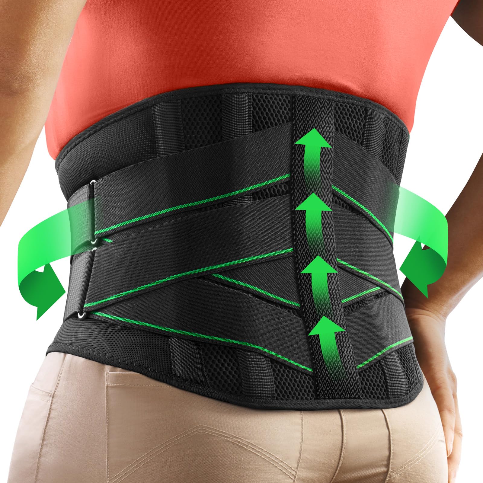 FREETOO Ergonomic Back Support Belt for Men Women Lower Back Pain with 7  Metal Stays Comfy Back Brace with 3D Soft Pad for Sciatica Scoliosis  Breathable Lumbar Support Belt for Daily Work