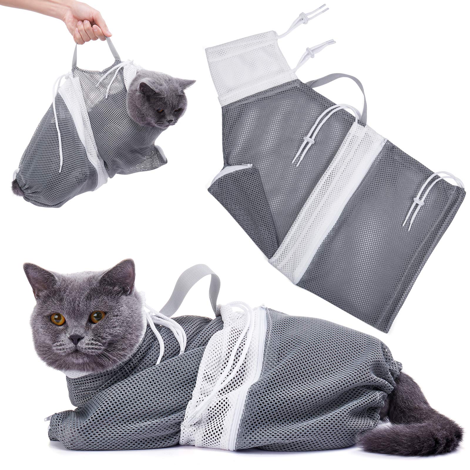 AWOOF Grooming Bag for Cats Adjustable Cat Bathing Bag Anti Scratch & Bite  Polyester Soft Durable Mesh Cat Shower Bag for Small Medium Large Cats Nail  Trimming Ear Cleaning Medicine Taking