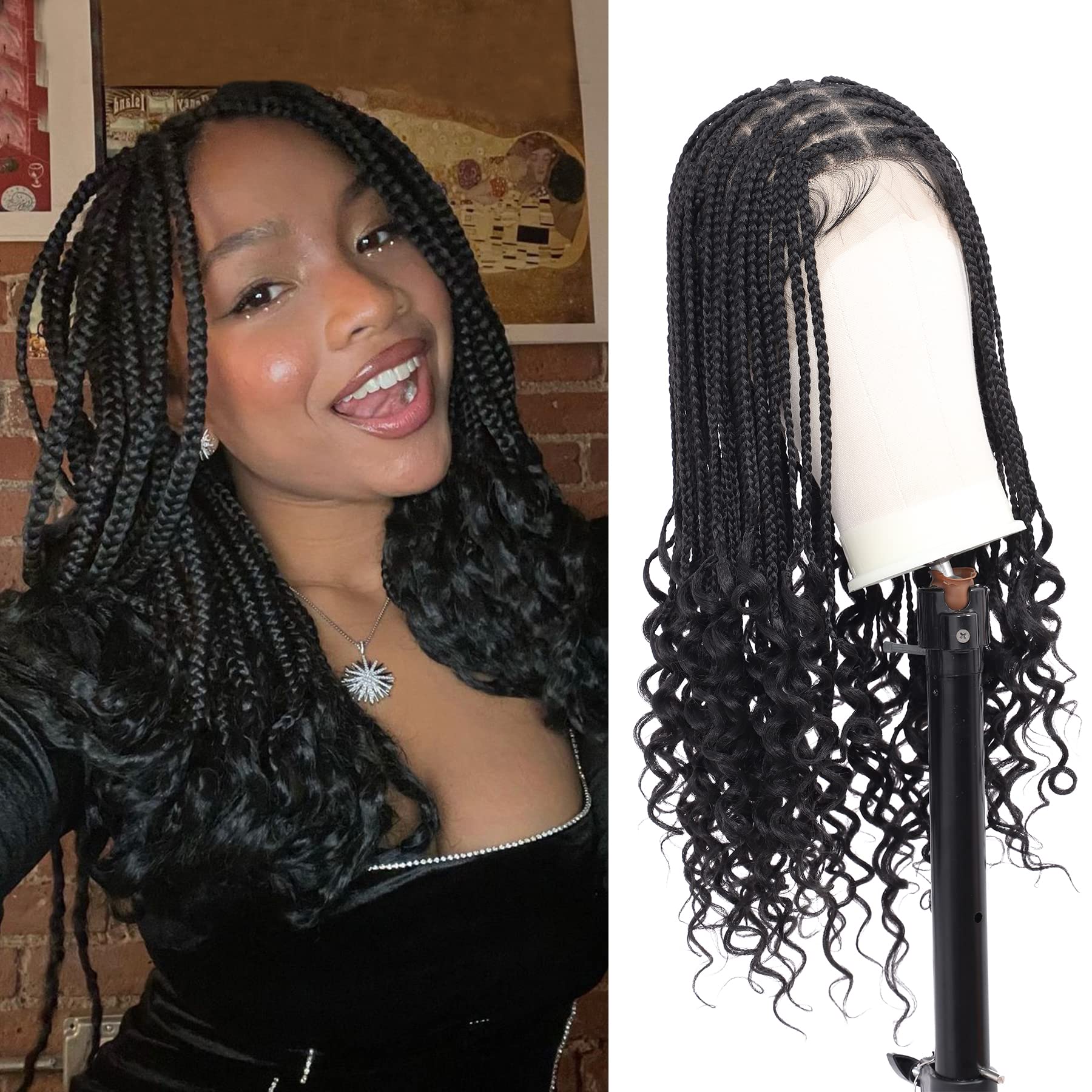 Kalyss 24 Lace Front Square Knotless Box Braided Wigs with Curly