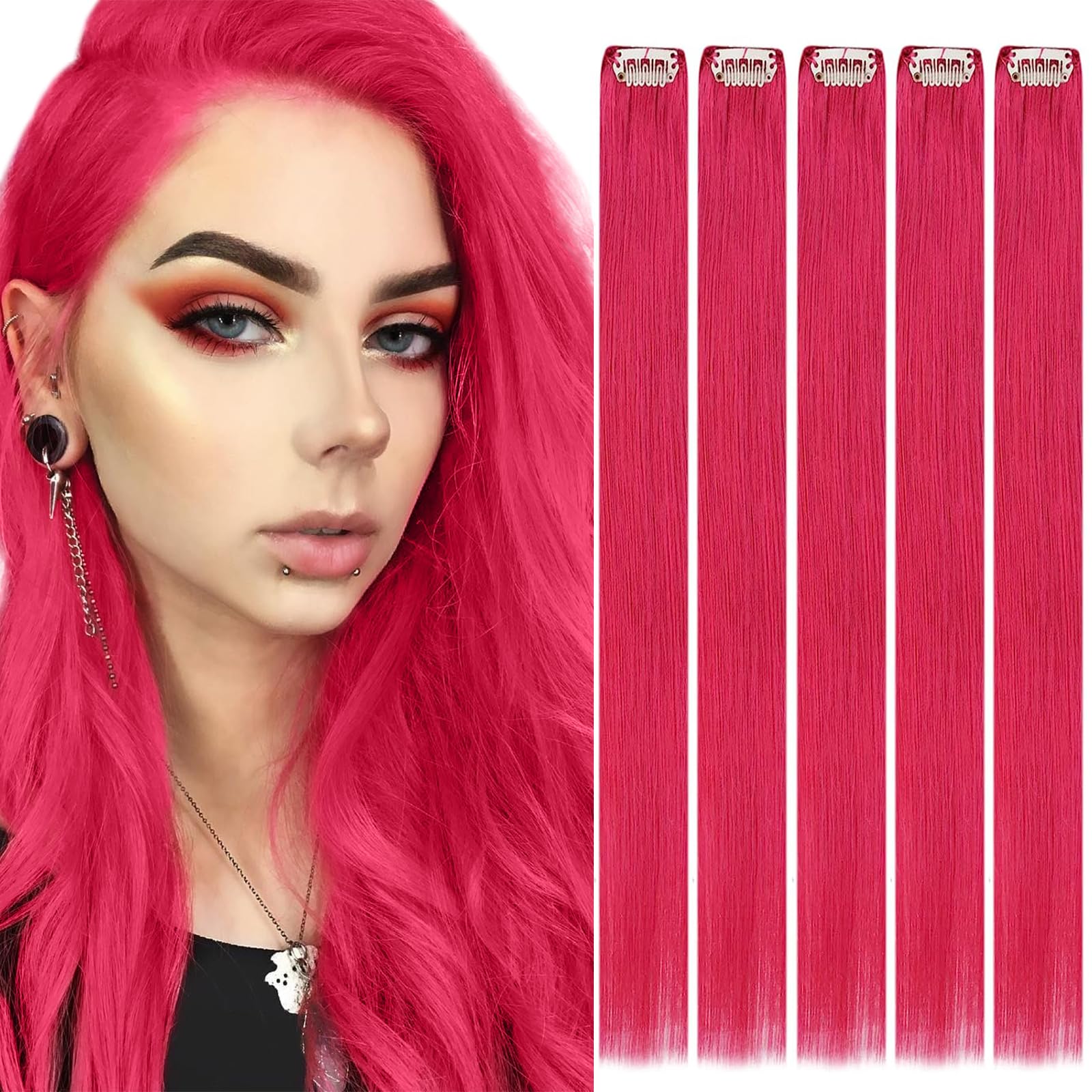 Runature Hot Pink Clip-In Extensions Real Remy Hair 40cm 25g