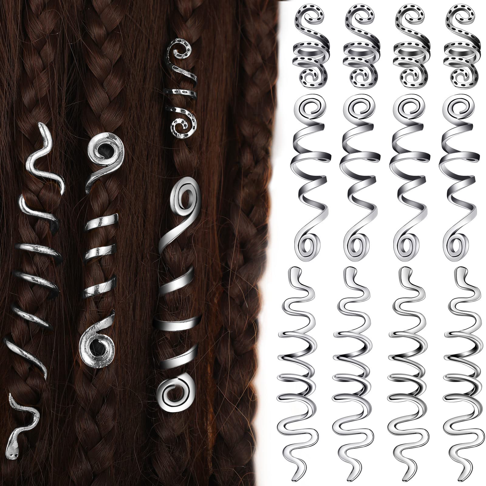 12 Pieces Braid Hair Accessories Celtic Hair Jewelry Alloy Dreadlock  Accessories Loc Jewelry for Hair Spiral