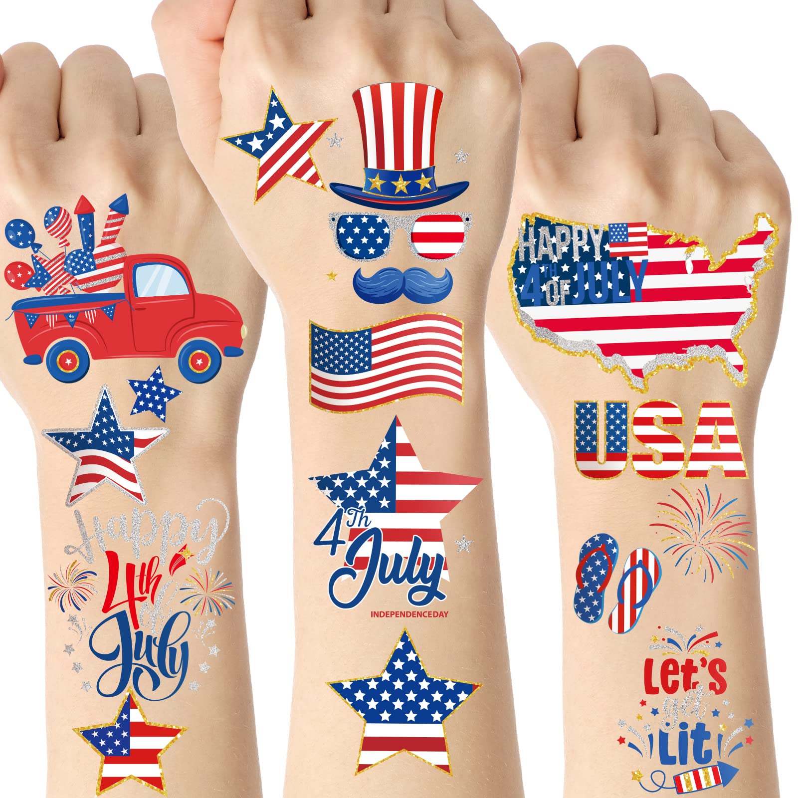 Ctosree 492 Pcs Fourth of July Temporary Tattoos 72 Sheets Patriotic  Decorations Stickers Red White and