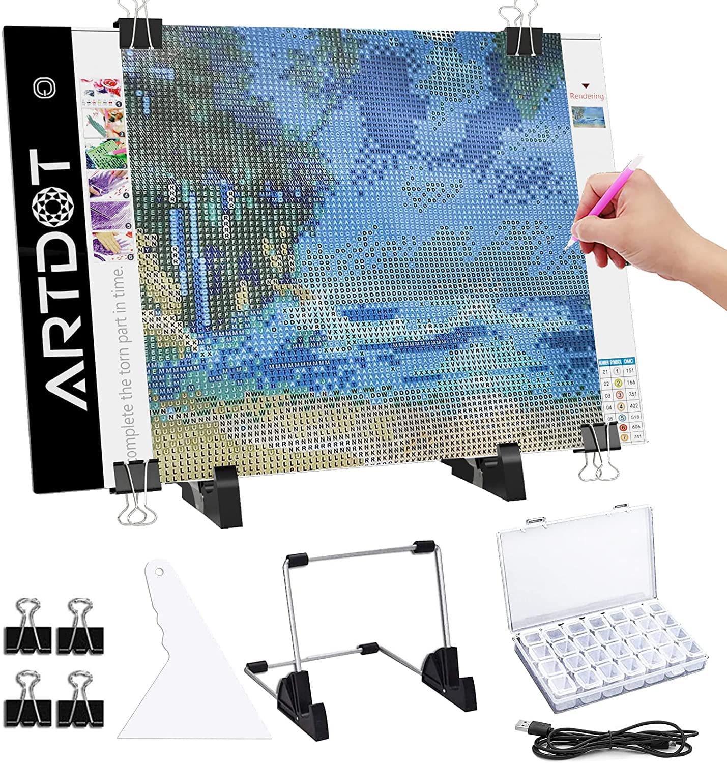 2021 New A4 Light Pad for Diamond Painting, USB Powered Light Board Kit,  Adjustable Brightness with Detachable Stand and Clips
