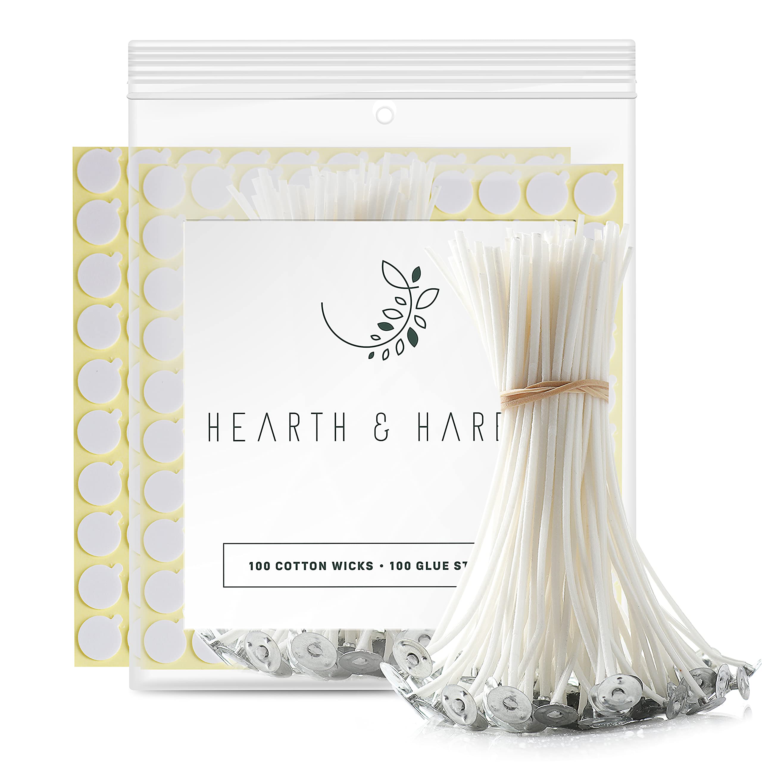 Hearth and Harbor Candle Wicks for Candle Making and Adhesive Candle Wick  Stickers, 100 6-Inch Cotton Wicks + 100 Double-Sided Heat Resistant Candle  Stickers Wicks + Stickers