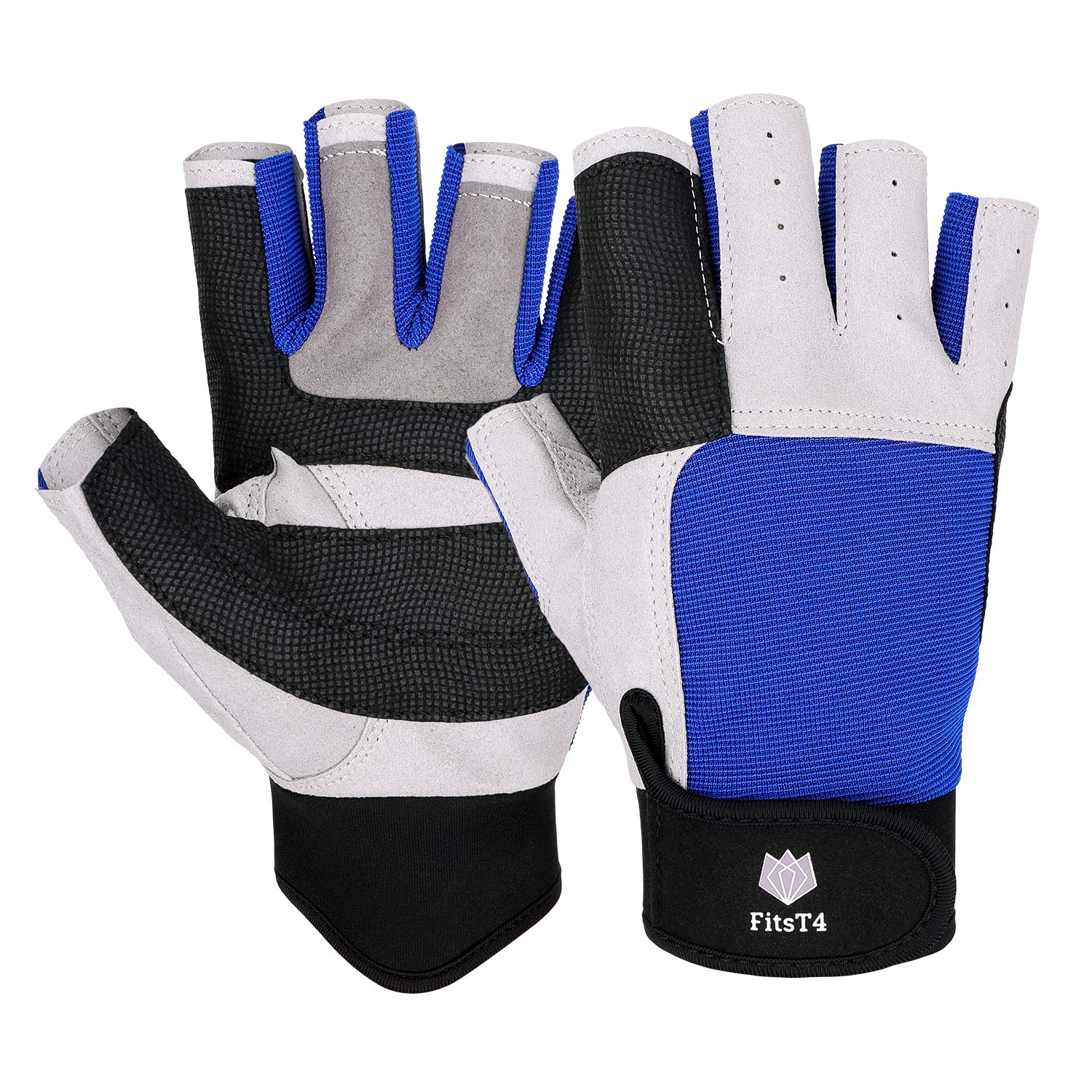 Sailing Gloves Deckhand Glove Yachting Canoe Kayak Dinghy Rope WaterSki Cut  Finger Blue / Gray XL