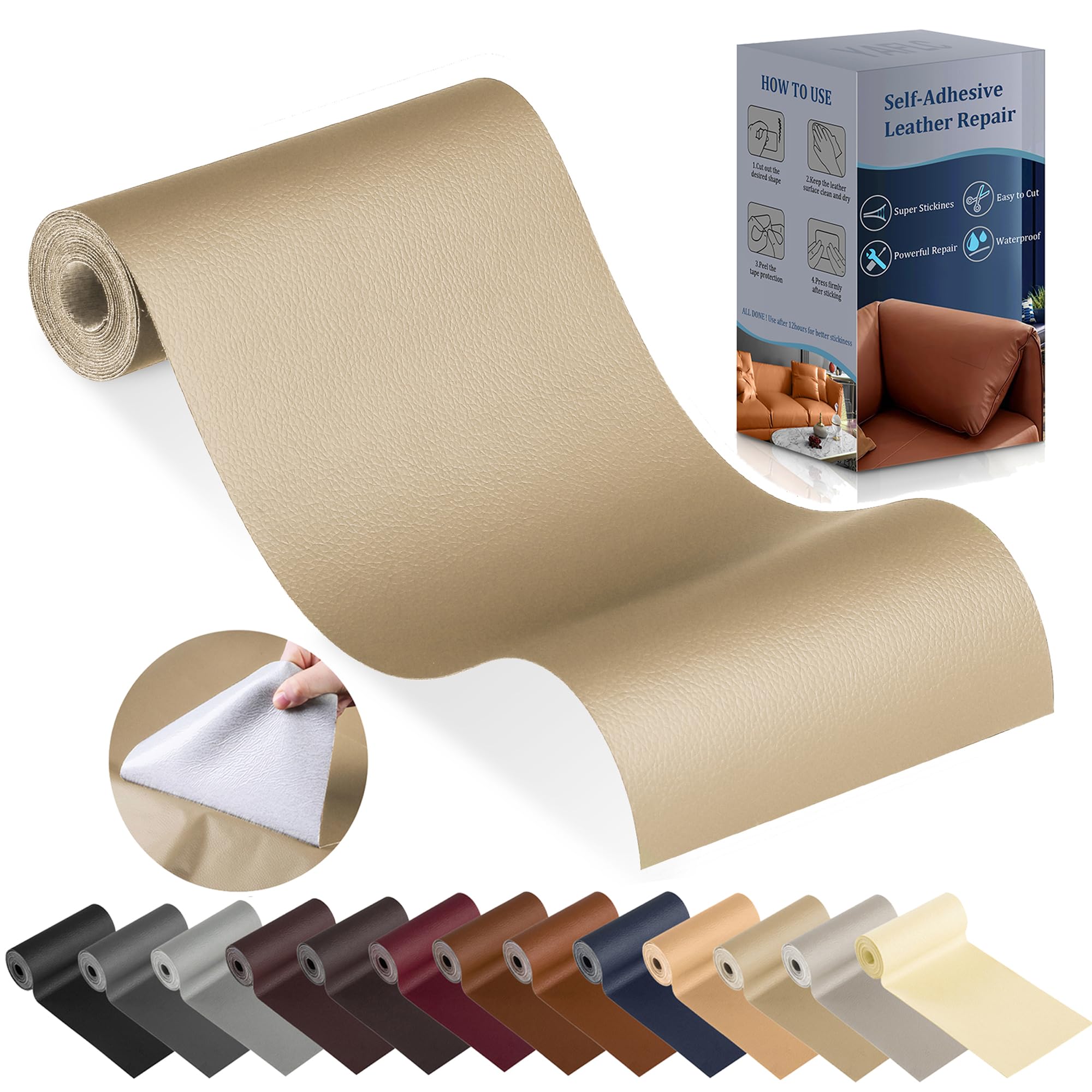 Self-Adhesive PU Leather Repair Patch Tape for Sofa, Couch, Car