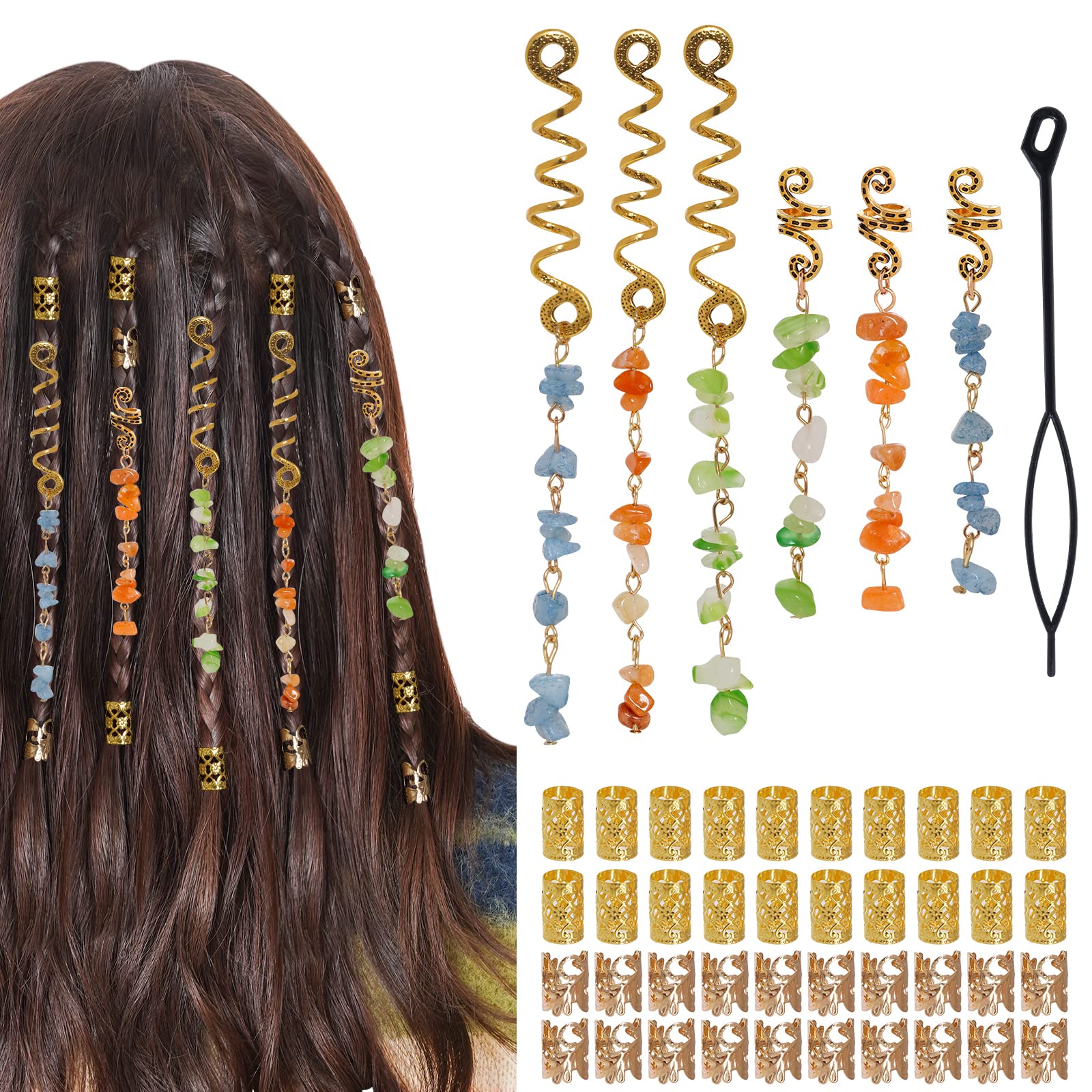 Natural Stone Pendant Hair, Charms Beads Hairpin, Braid Stones Hair