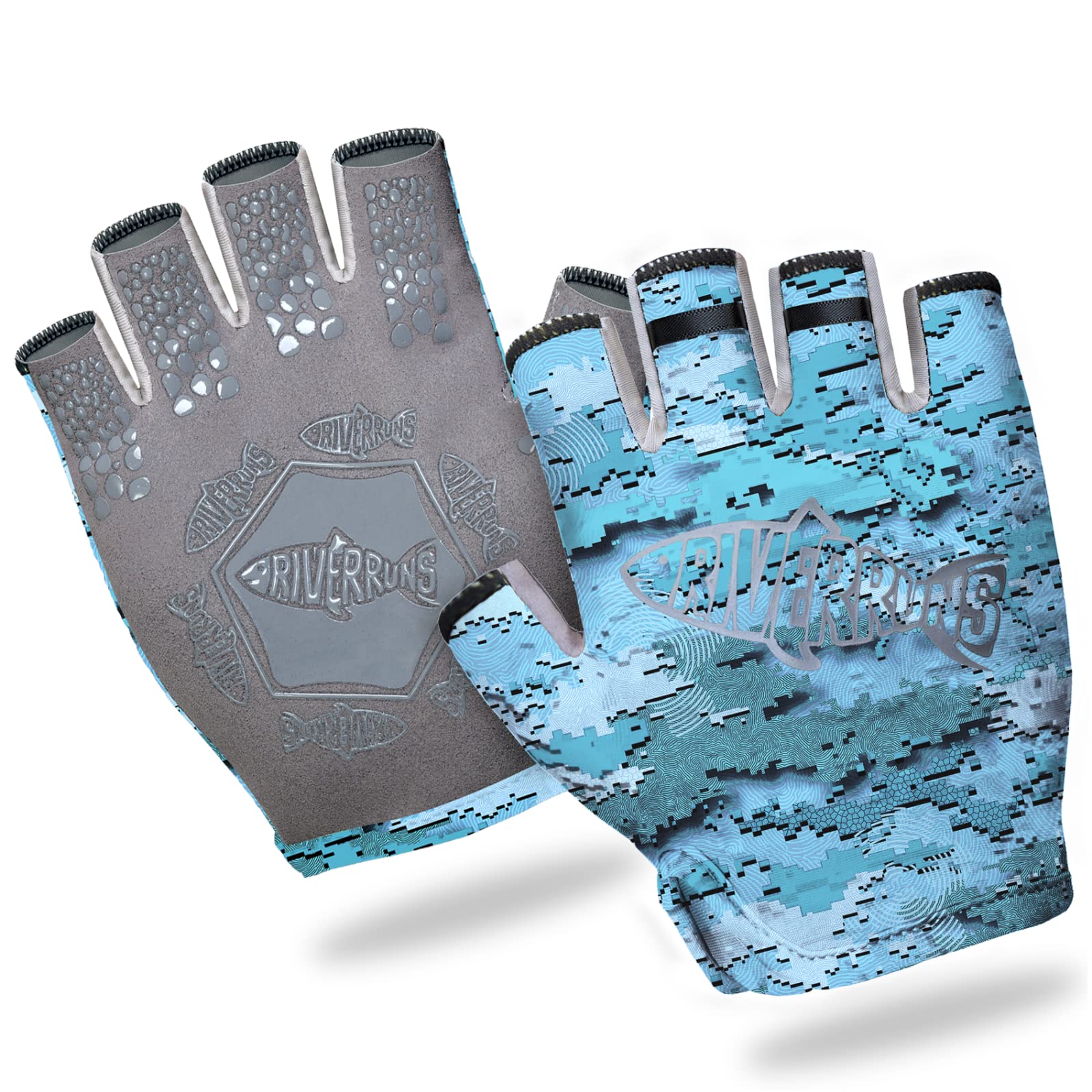 Riverruns Fishing Gloves, UPF50+ Sun Gloves, Fingerless Fishing Gloves,  Lightweight Breathable Fishing Gloves Men for Kayaking Paddling Driving  Hiking Fishing CamoBlue Small