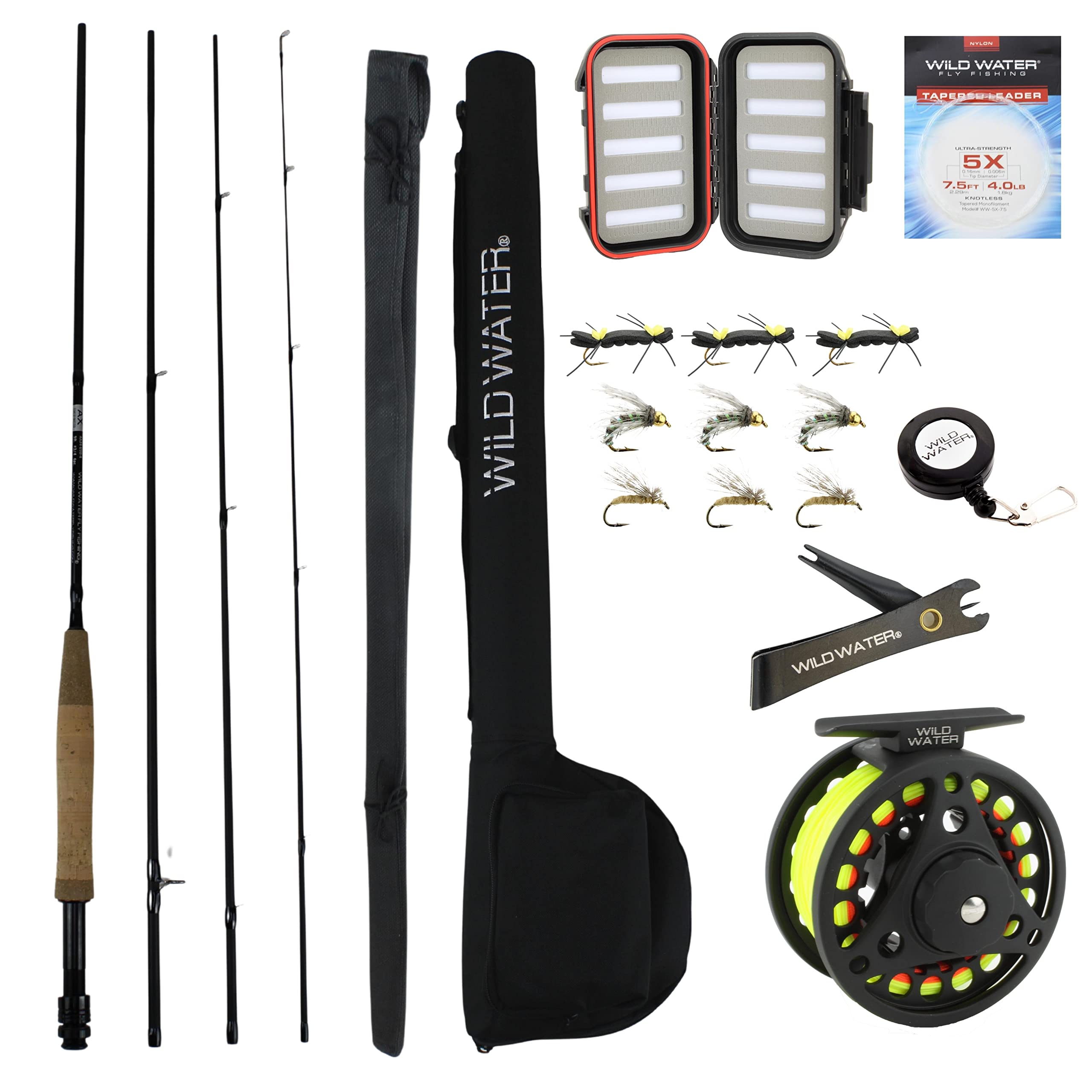 Wild Water Fly Fishing 9 Foot, 4-Piece, 3/4 Weight Fly Rod Complete Fly Fishing  Rod and Reel Combo Starter Package