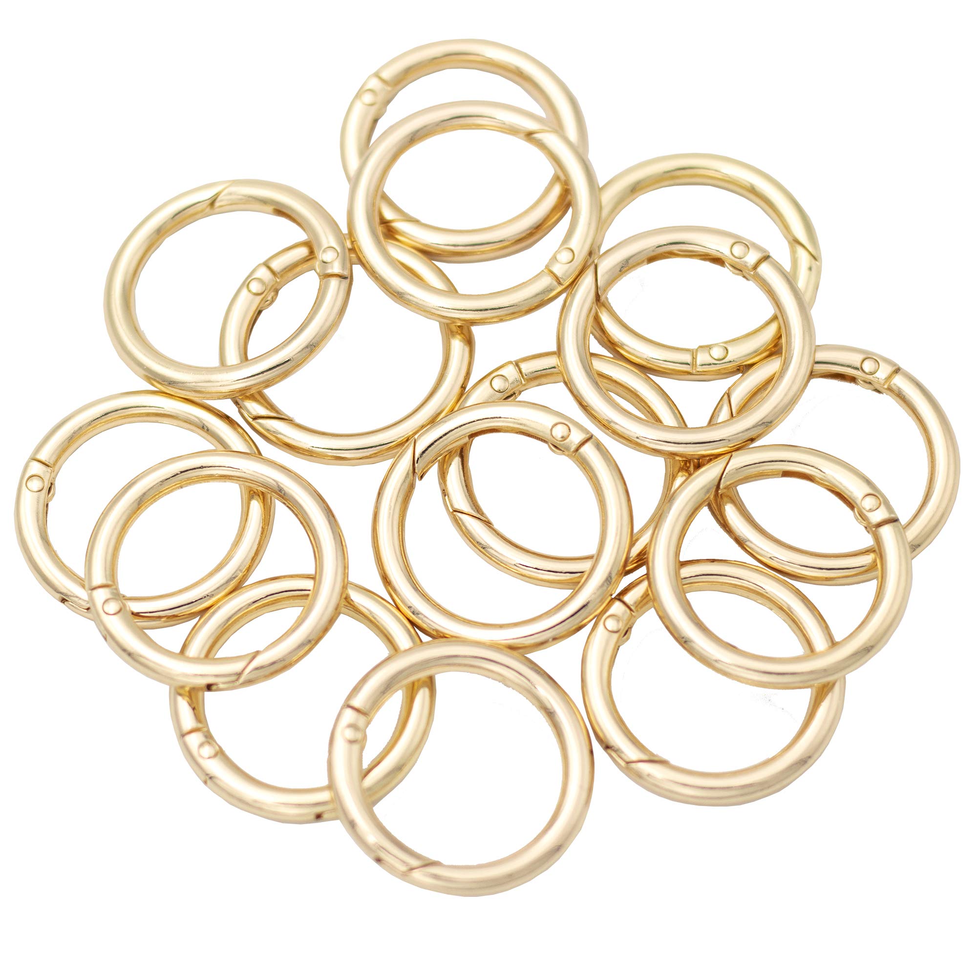 JWBIZ 15pcs Trigger Spring O Rings Round Carabiner Clip Snap for Keyrings  Buckle, Bags,Purses (Gold