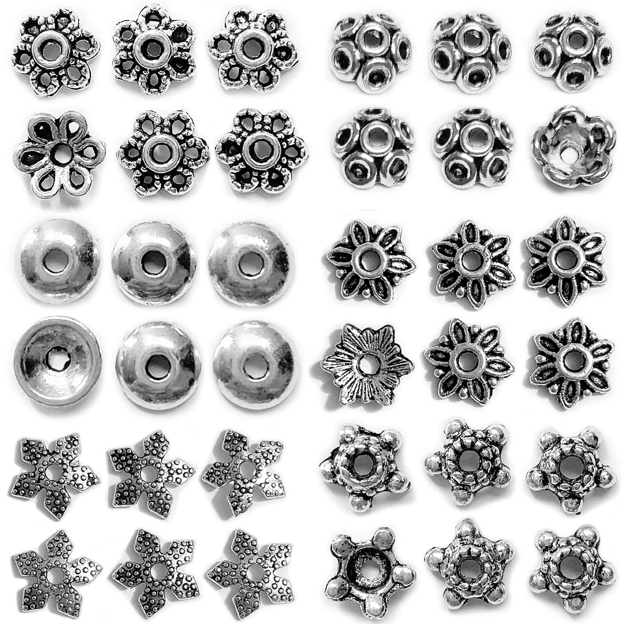 125 Pieces Tibetan Silver Metal Spacer Beads, Mixed Flower Retro Style  Metal Flower Bead Caps (2-cc)