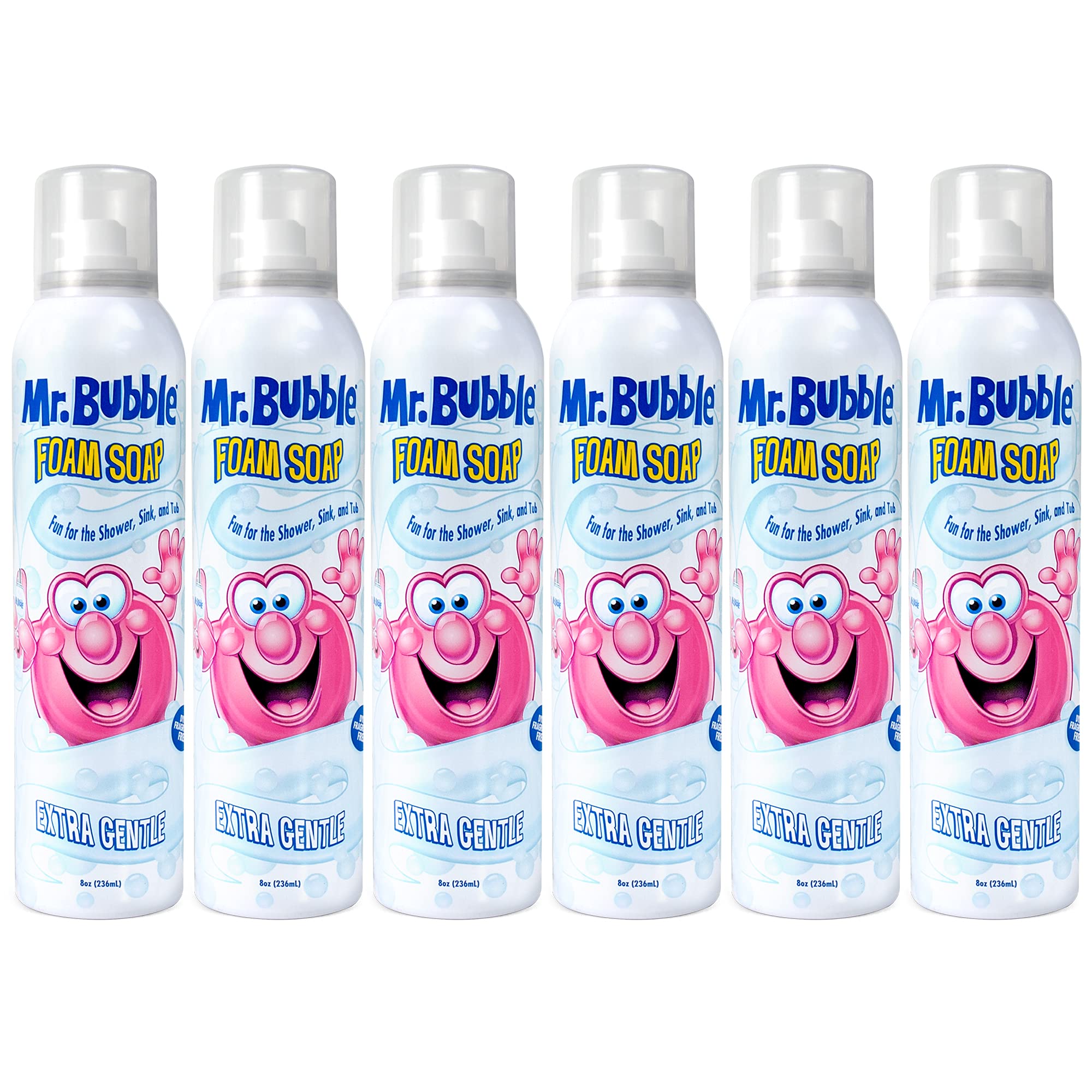Mr. Bubble Extra Gentle Foam Soap - Fragrance Free Kids Hand and Body Wash  8OZ Pack of 6 Extra Gentle (6 Pack)