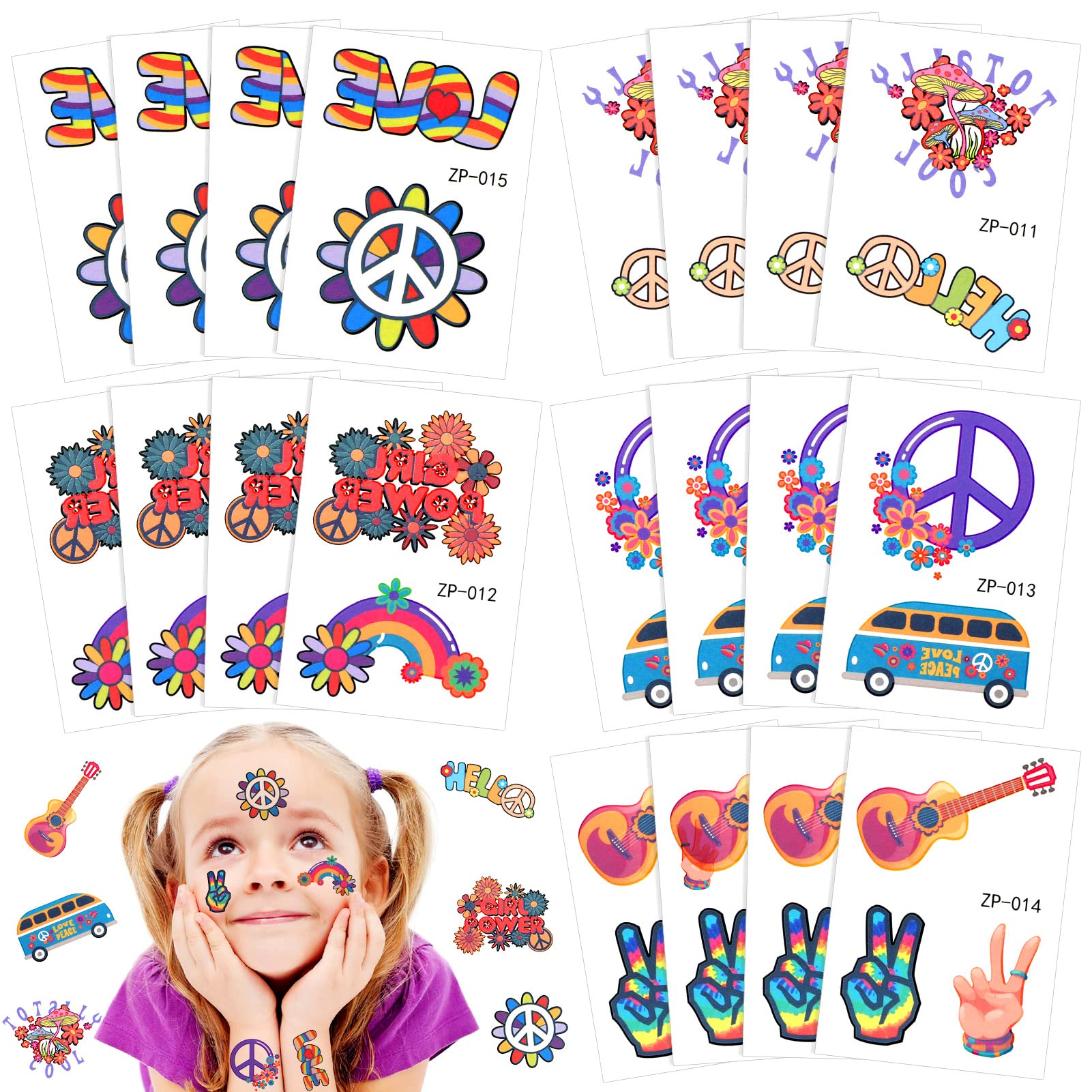 Qpout 20PCS Hippie Temporary Tattoo Trendy Hippie Flower Tattoo Sticker  Face Tattoos for Adults and Kids Love and Peace Sign Temporary Tattoo Party  Favor Hippie Accessories