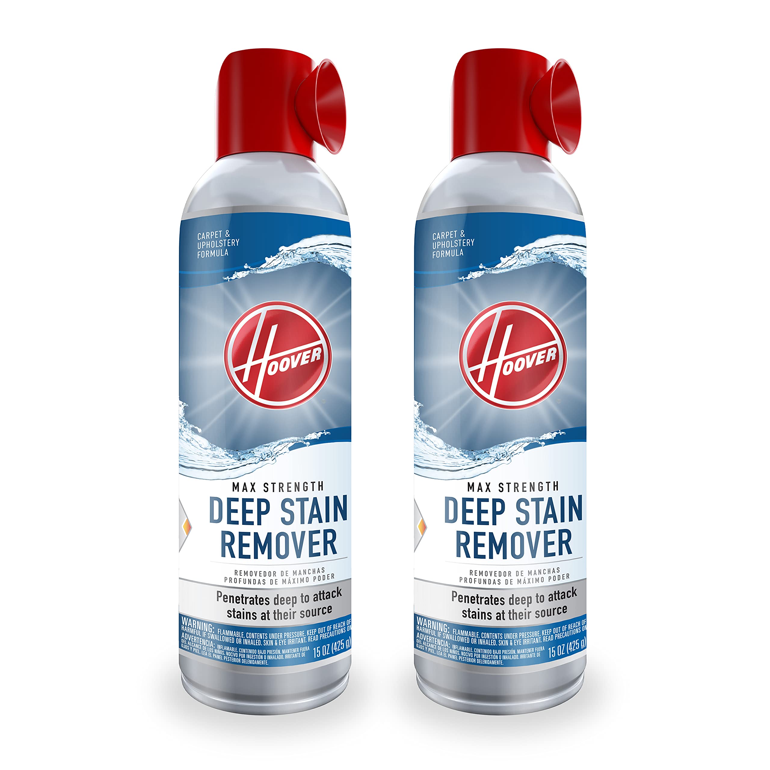Hoover Max Strength Deep Stain Remover Aerosol Spray, Carpet and Upholstery  Spot Cleaner, 15 oz Cleaning Solution, Pack of 2, AH33050, White Deep Stain  Remover Aerosol Spray, Pack of 2