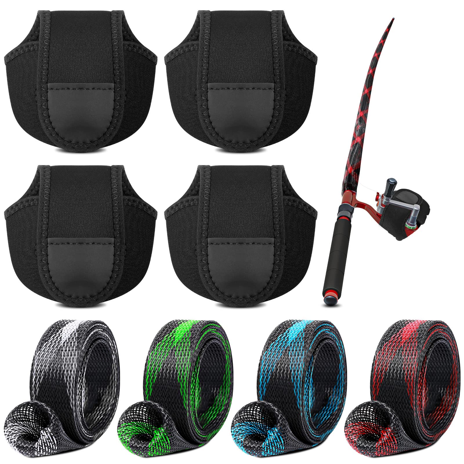 8 Pack Fishing Rod Sleeves and Reel Bags Casting Rod Socks Reel