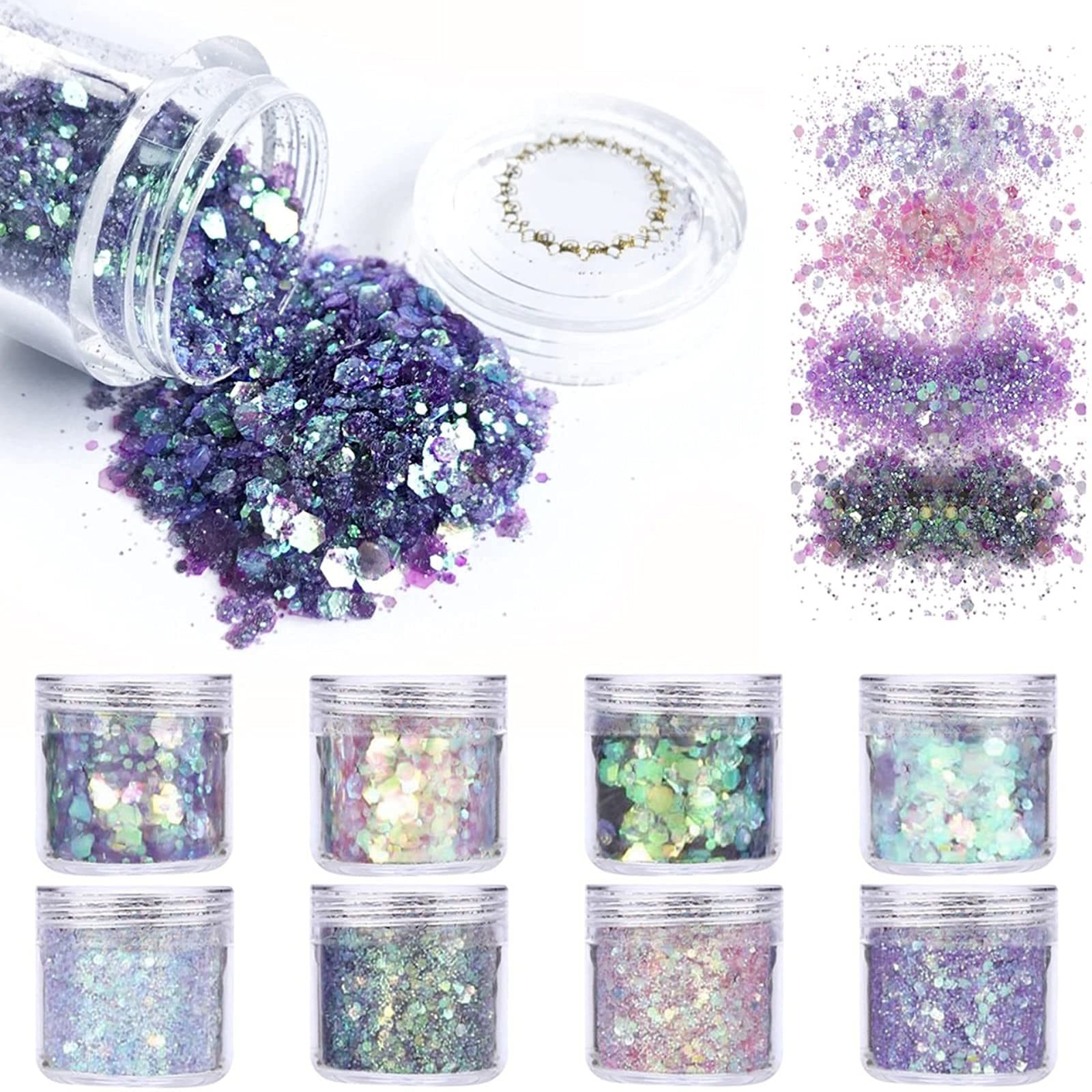 1 Jar iridescent Glitter Sequins Chunky Mixed Hexagon Sequins