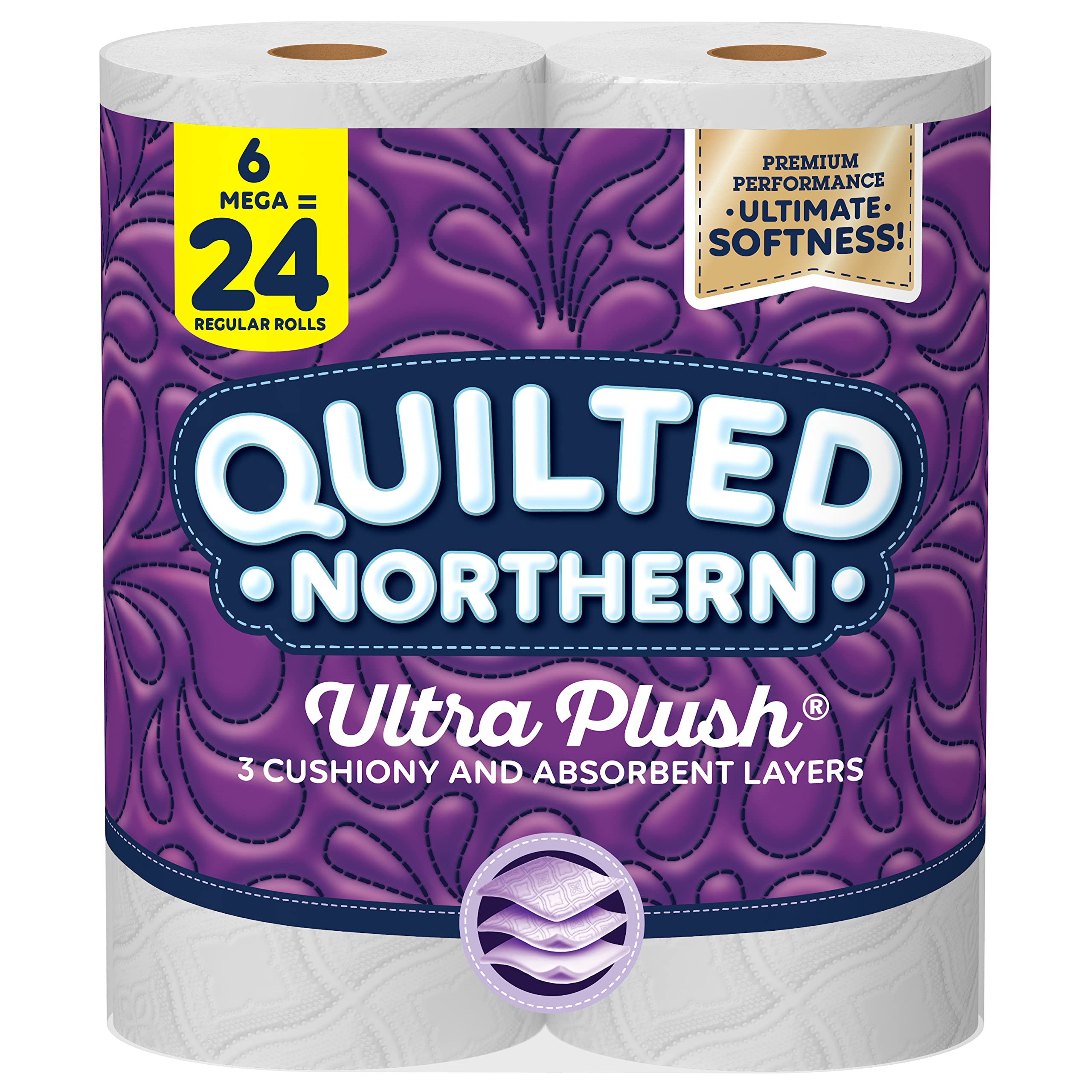 Quilted Northern Ultra Plush Toilet Paper, 6 Mega Rolls 24 Regular Rolls,  3-ply Bath Tissue