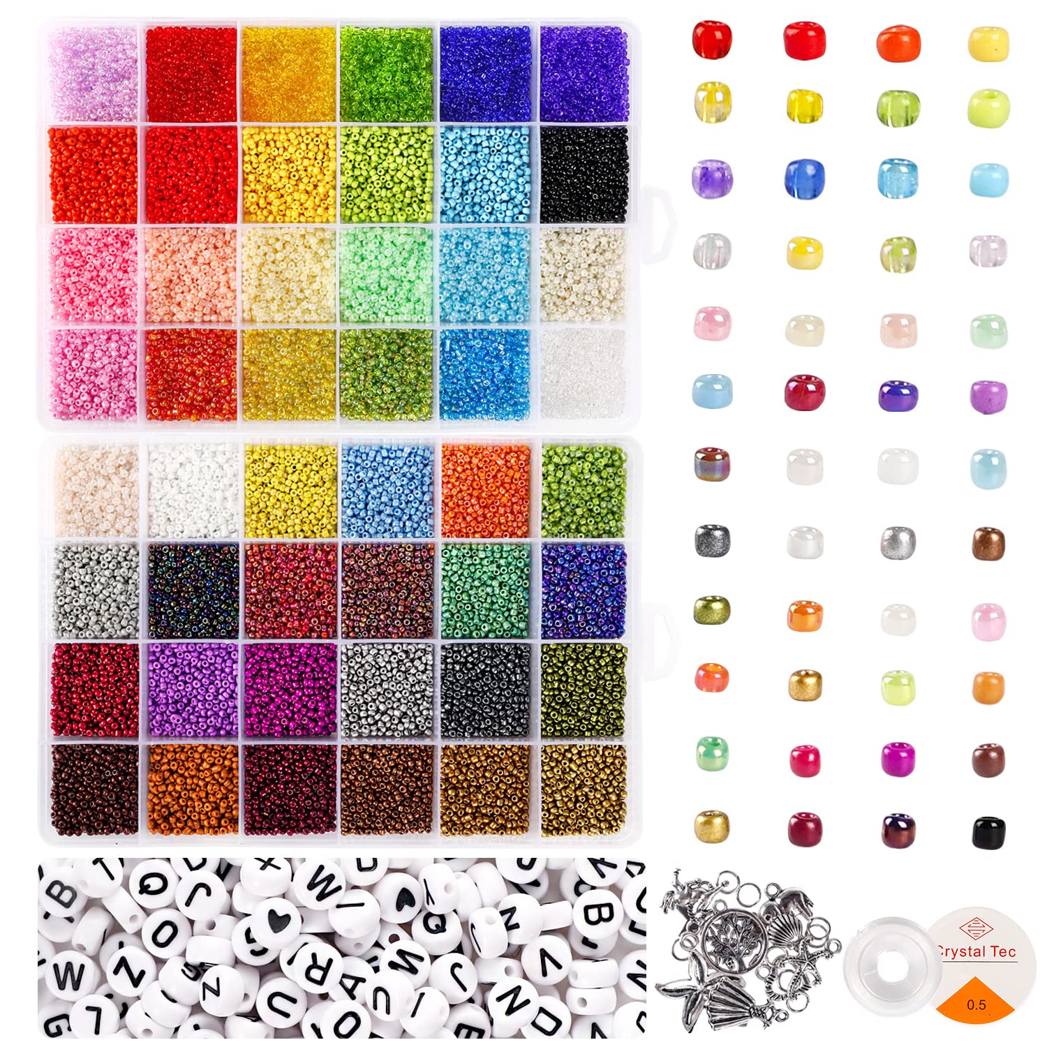 UOONY 35000pcs 2mm Glass Seed Beads for Jewelry Making Kit 250pcs Alphabet  Letter Beads Tiny Beads