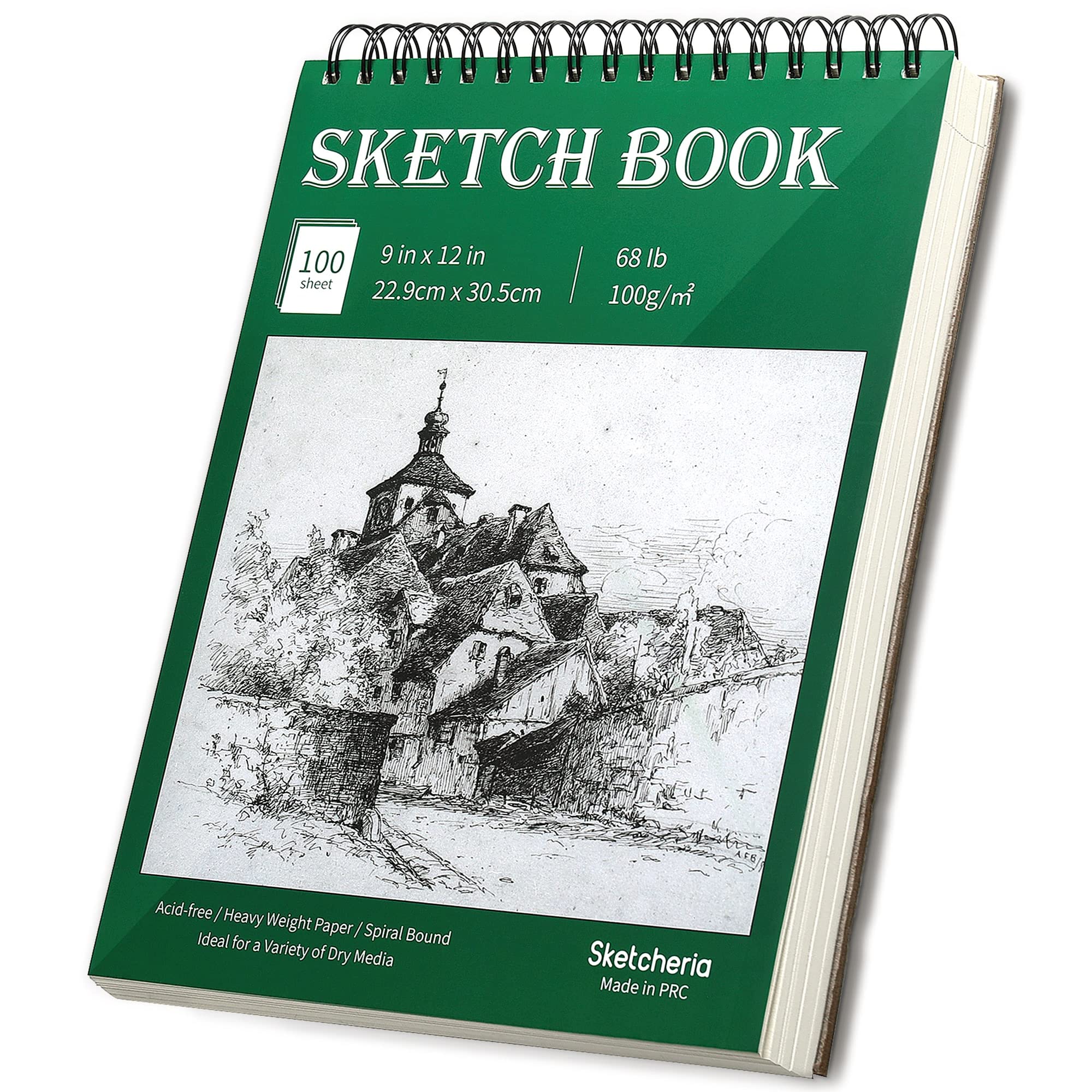 SKETCHERIA 9X12 Heavy-Weight Sketch Book (68lb/100g), 100 Sheets Acid Free Sketch  Pad, Top Spiral Bound Drawing Paper for Artist, Kids, Drawing Pad for  Marker, Colored Pencil, Charcoal, Pastels 9x12-1Pack