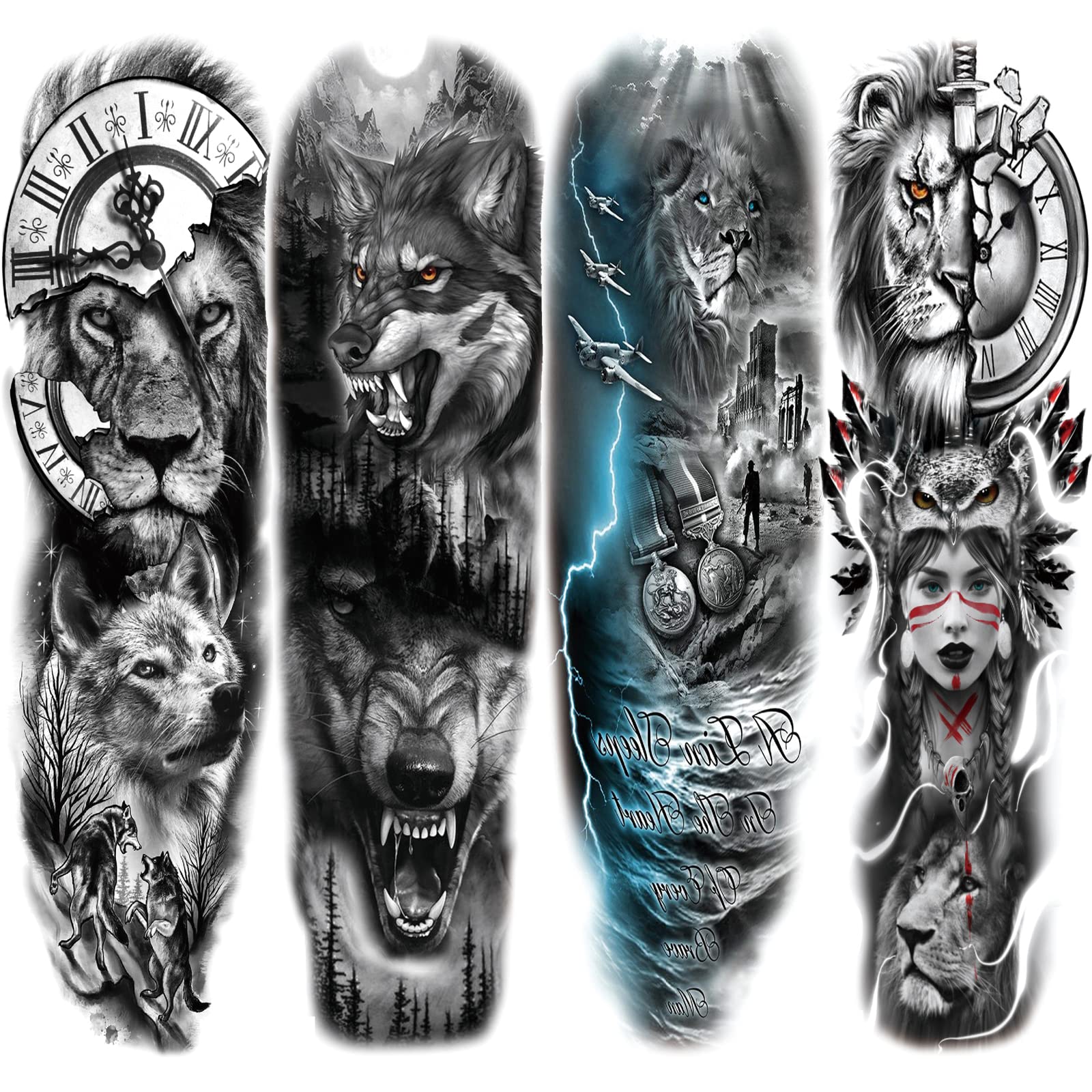 22 Sheets 3D Forearm Half Sleeve Temporary Tattoos For Men Women