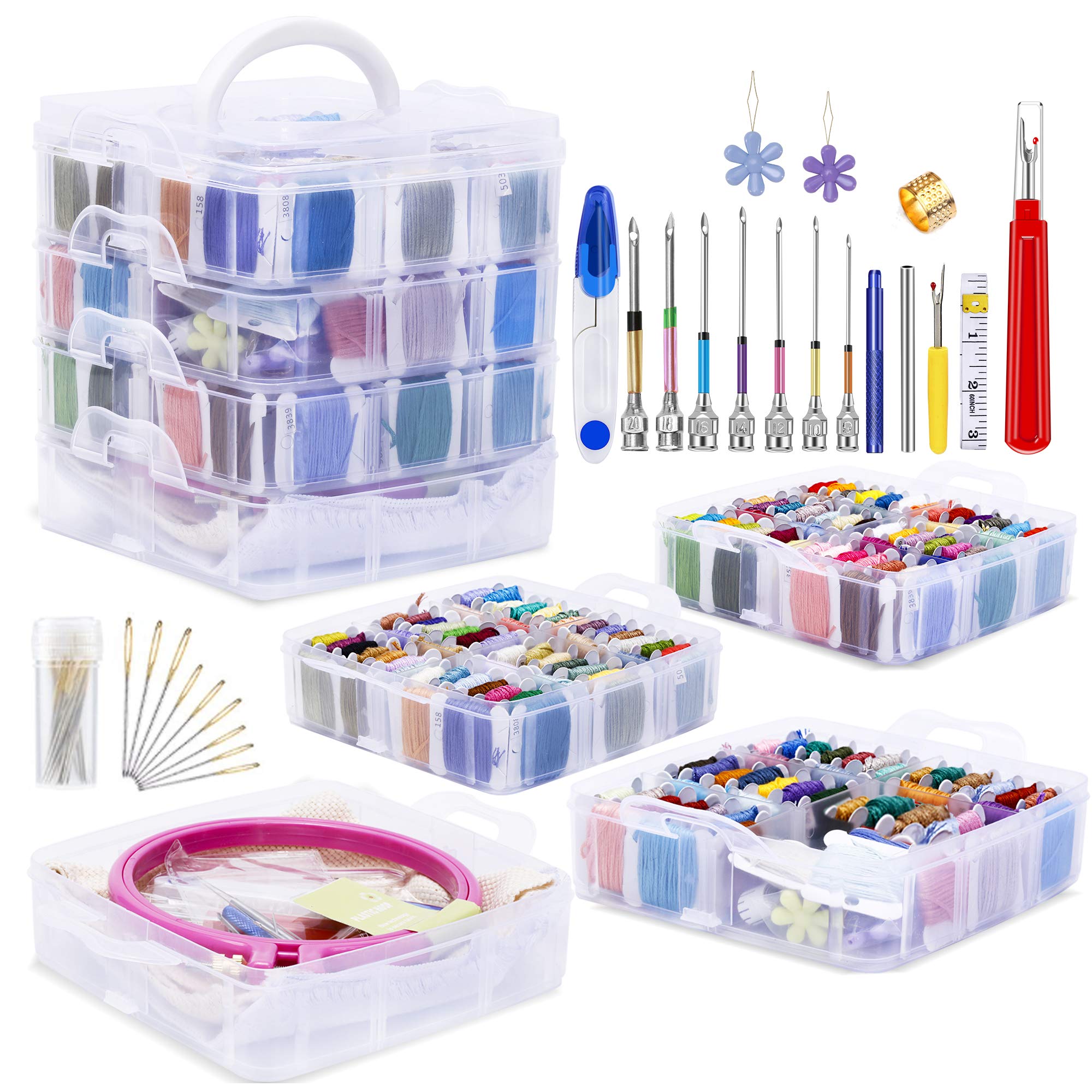 24 Grids Transparent Plastic Embroidery Floss Storage Box Floss Storage  Organizer DIY Cross Stitch Sewing Tools