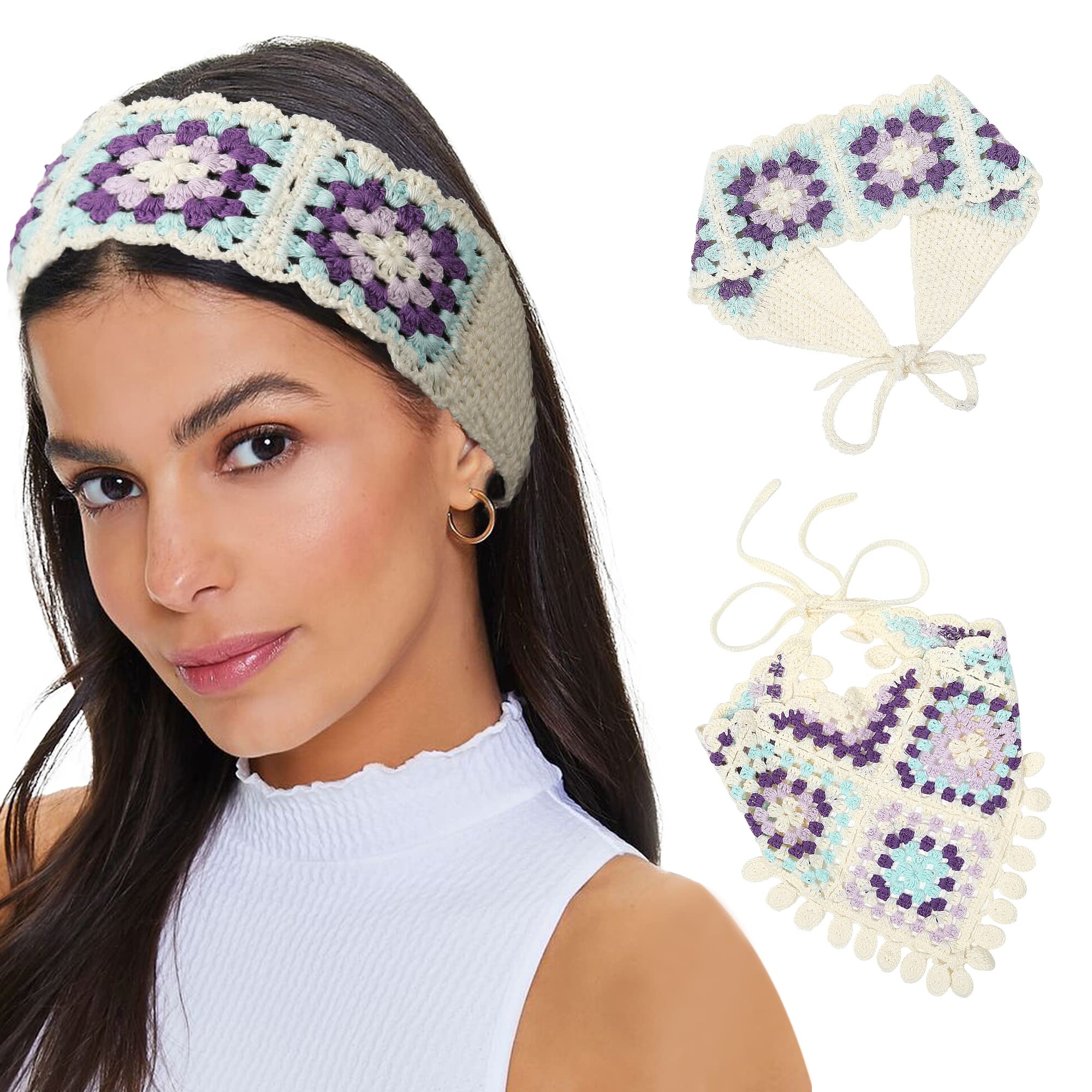 HAIMEIKANG Pañuelo floral para el cabello para mujer, bandanas bohemias  para mujer, pañuelo triangular, bandas para el cabello de color sólido