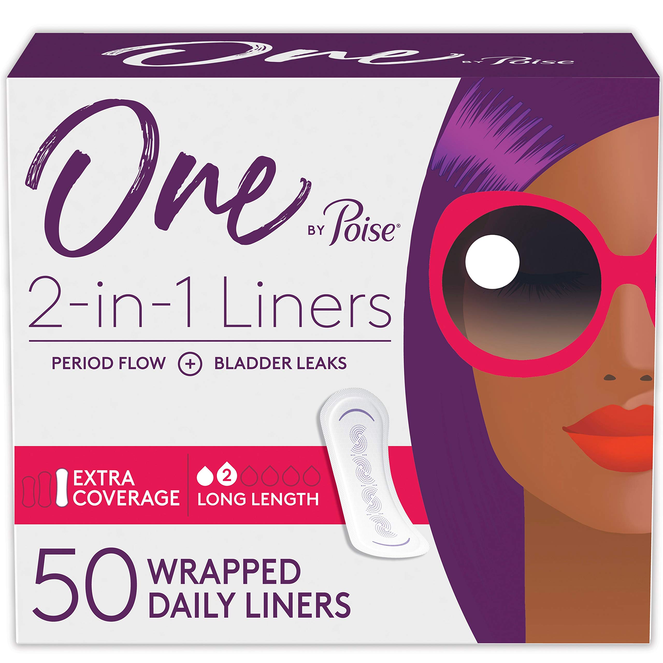 One by Poise Panty Liners (2-in-1 Period & Bladder Leakage Daily Liner),  Long, Extra