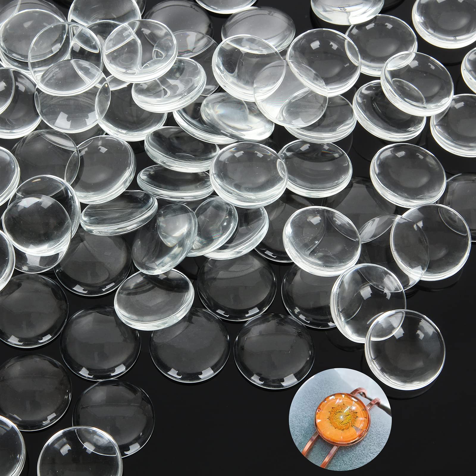 200 PCS Transparent Glass cabochons 1 inch Glass Dome Cabochons Crystal  Clear Round Cabochon Non-calibrated