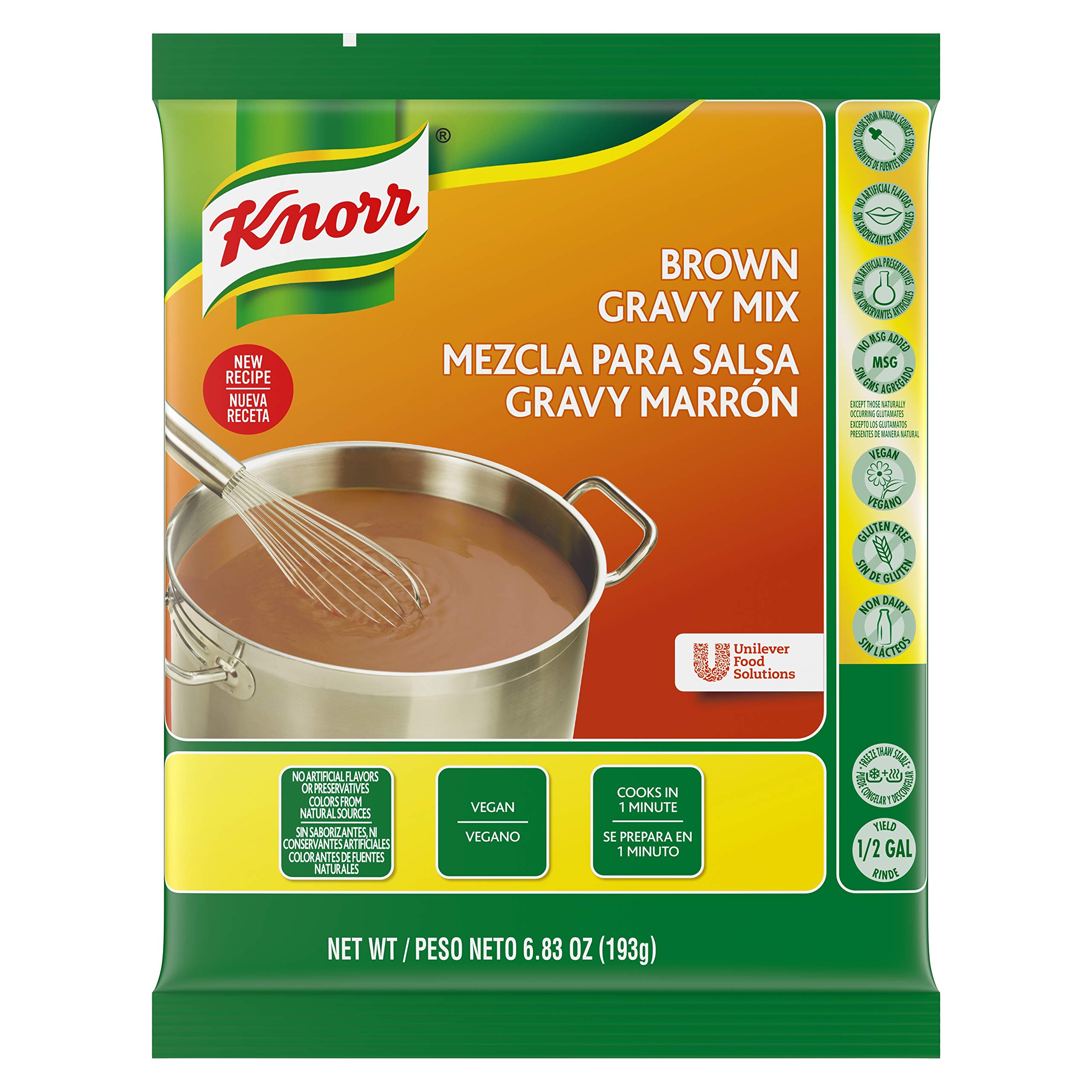 Knorr Professional Brown Gravy Mix Vegan, Gluten Free, No Artificial  Flavors or Preservatives, No added MSG, Dairy Free,Colors from Natural  Sources, 6.83 oz, Pack of 6