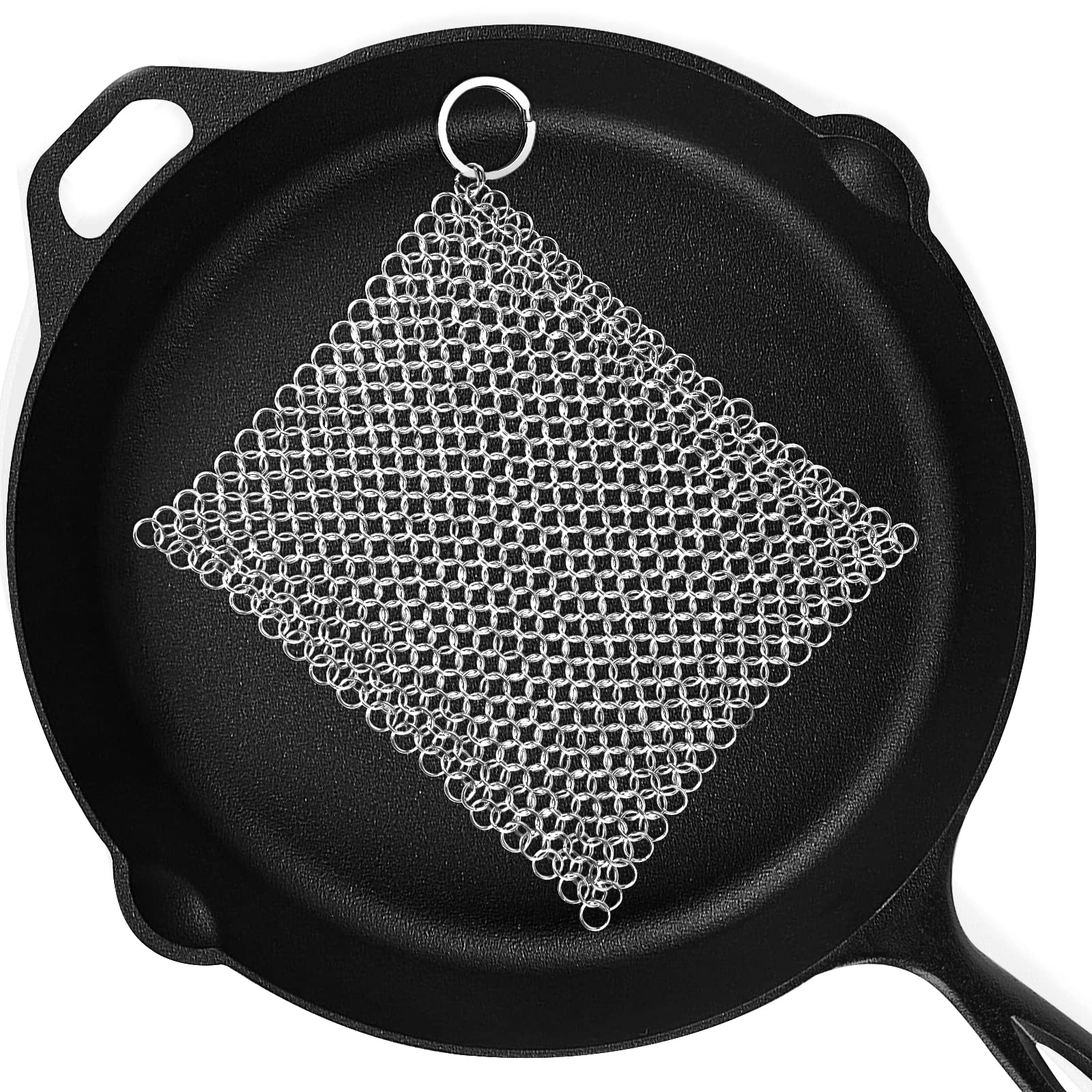 Cast Iron Scrubber 316 Stainless Steel Cast Iron Skillet Cleaner 8x6  Chainmail Scrubber Scraper Chain Mail Link Scrub for Cast Iron Pre-Seasoned